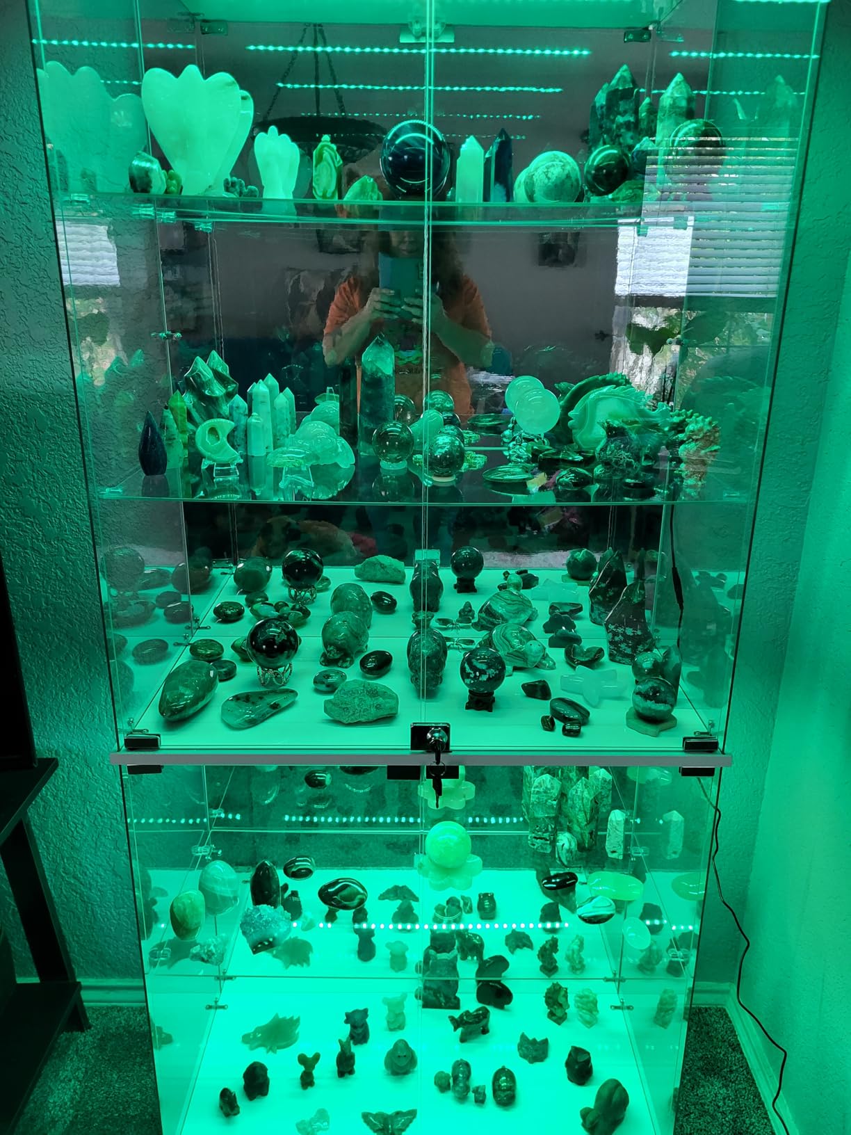 Glass Display Cabinet with 3 Color Lights for Collectibles, Black | 66