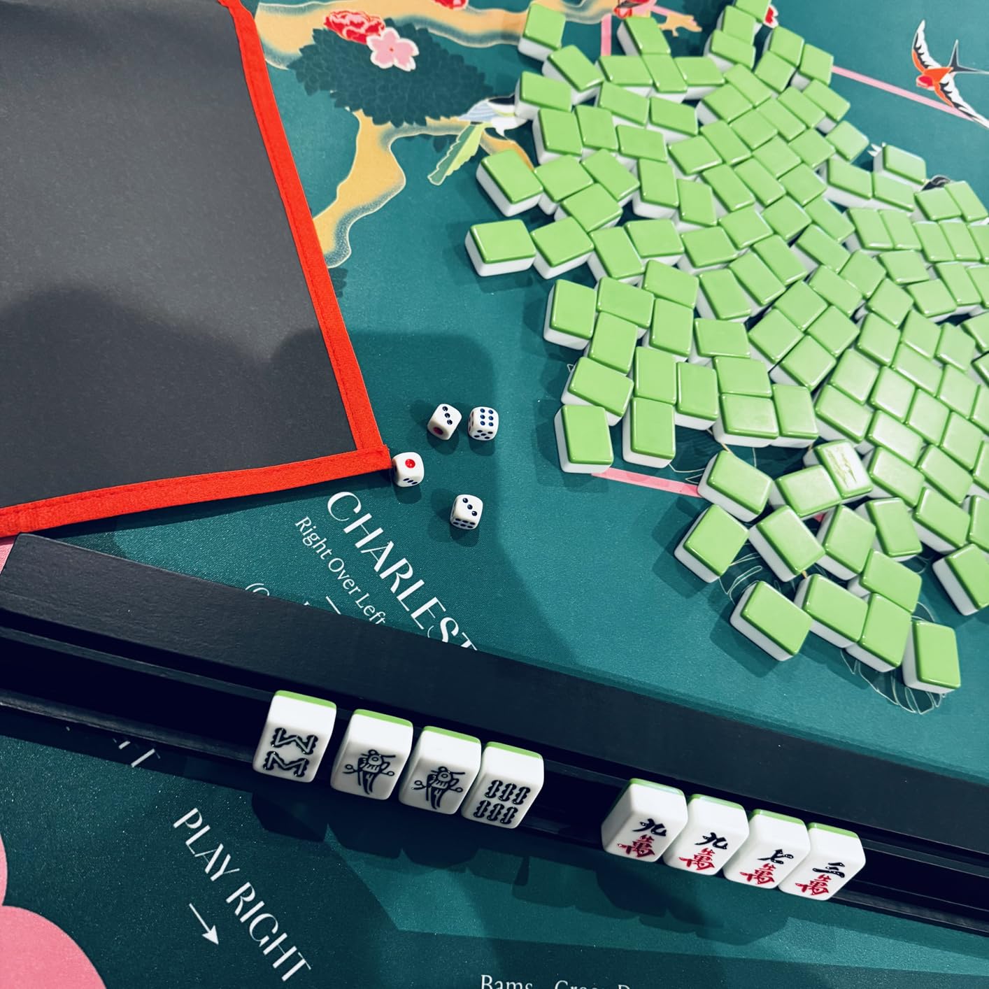 Professional Traditional Chinese Mahjong Set 中式麻將 - 30mm 146 Tiles Green & White Melamine with Dice, Storage Case Green customer photo 2