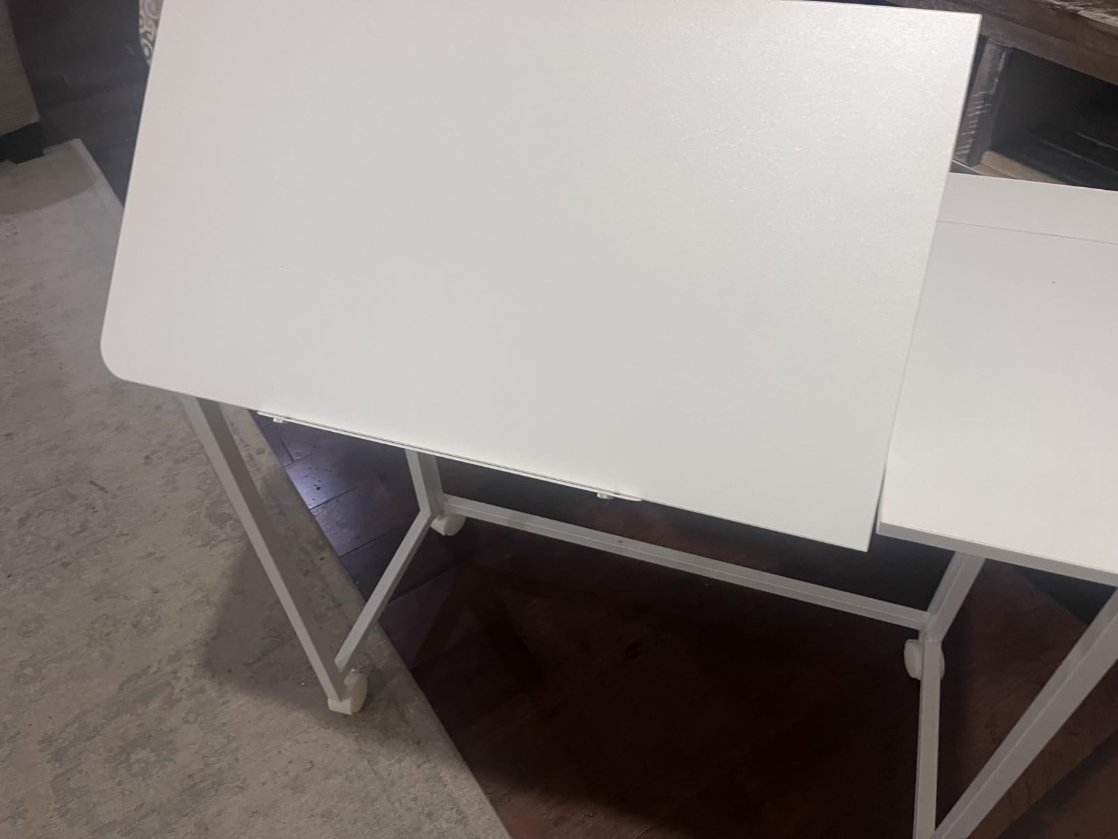 GreenForest Small Folding Desk with Wheels, 31.5 inch Tiltable Desktop | Lockable Gas Spring Adjusts Tilt, White Folding Drafting Table for Small Spaces, Home Office, Drawing & Craft Projects customer photo 1