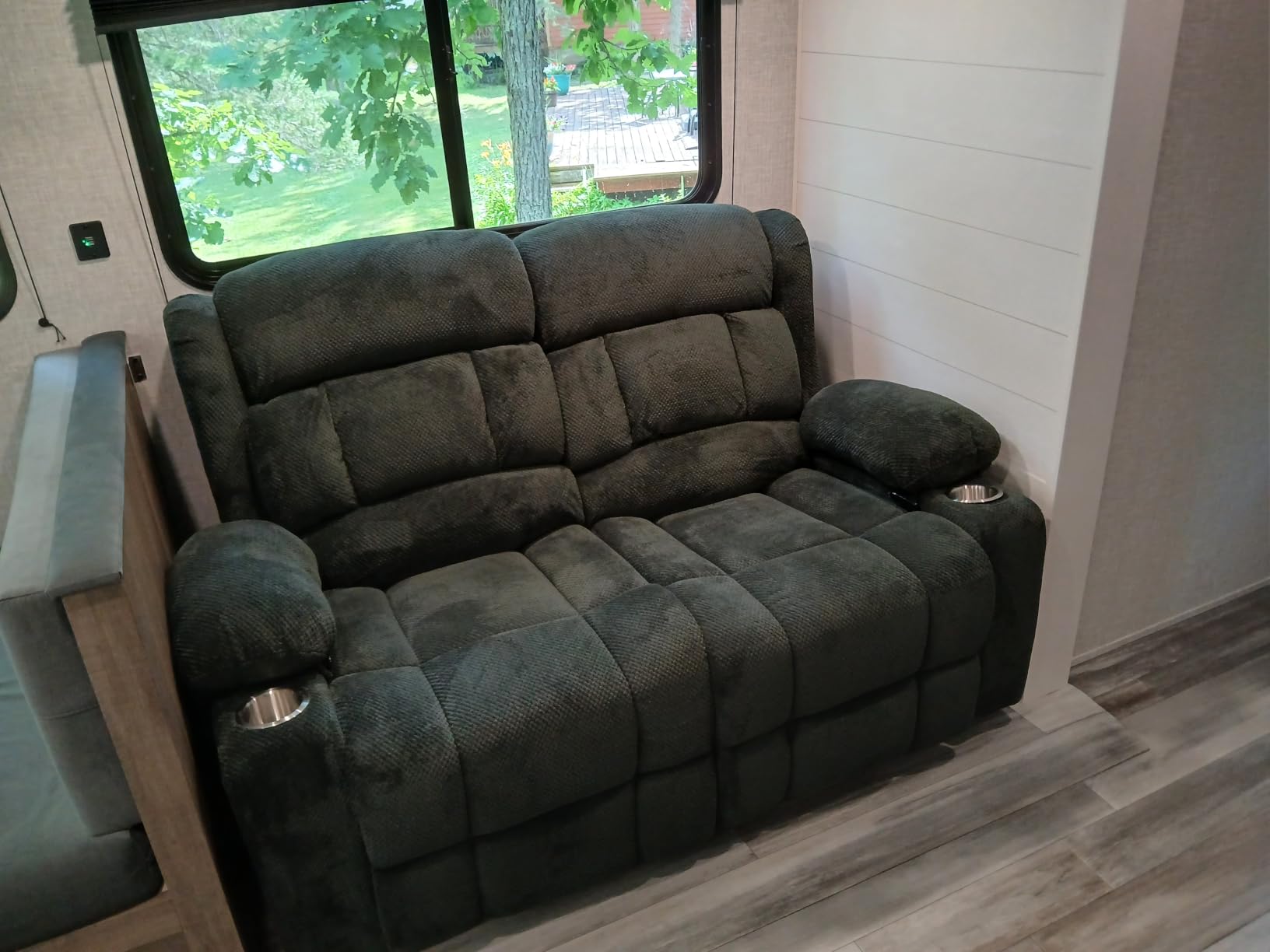 RV Loveseat Recliner Sofa, Reclining Loveseat Home Theater Seating with USB Ports, Cup Holders, Insert Pockets, Wall Hugger RV Recliners for Movie Room, Recline Movie Seats Gaming Sofa, Gray customer photo 1