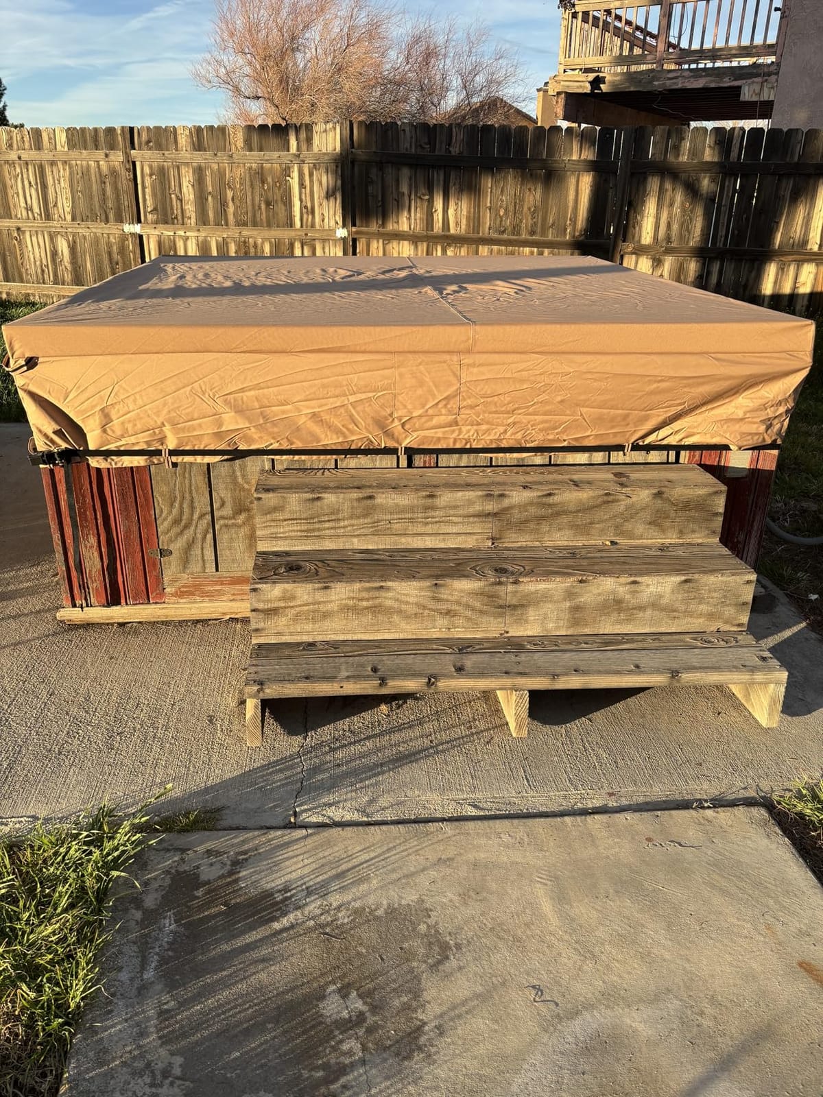 QH.HOME 85x85 Square Hot Tub Cover, 1000D IP65 Waterproof | Fits 84x84, 83x83, 82x82 and 7 ft x 7 ft hot tubs. UV and fade resistant; ratchet straps help keep it secure in wind. Wheat customer photo 1