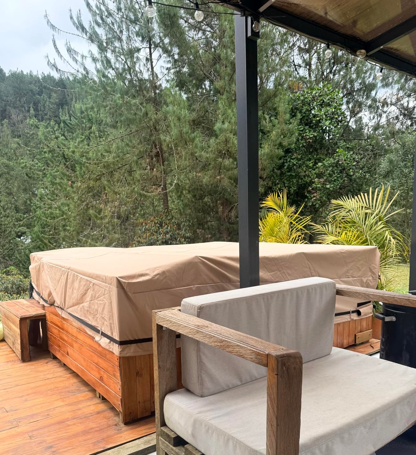 QH.HOME 85x85 Square Hot Tub Cover, 1000D IP65 Waterproof | Fits 84x84, 83x83, 82x82 and 7 ft x 7 ft hot tubs. UV and fade resistant; ratchet straps help keep it secure in wind. Wheat customer photo 2