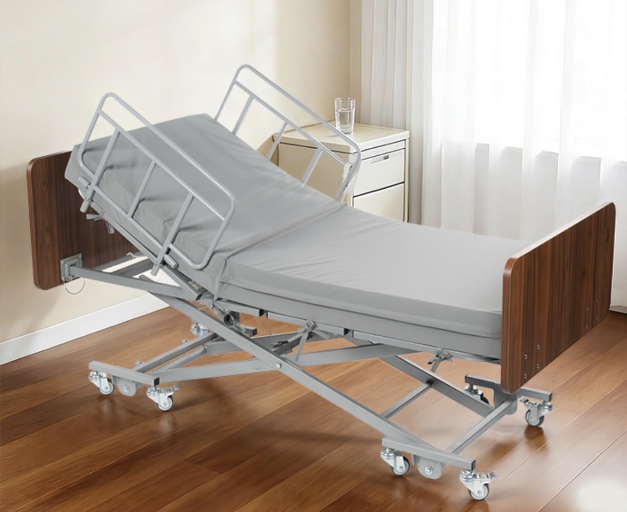 Hospital Bed with 3 Electric Functions, Ultra Low Electric Medical Bed with 6