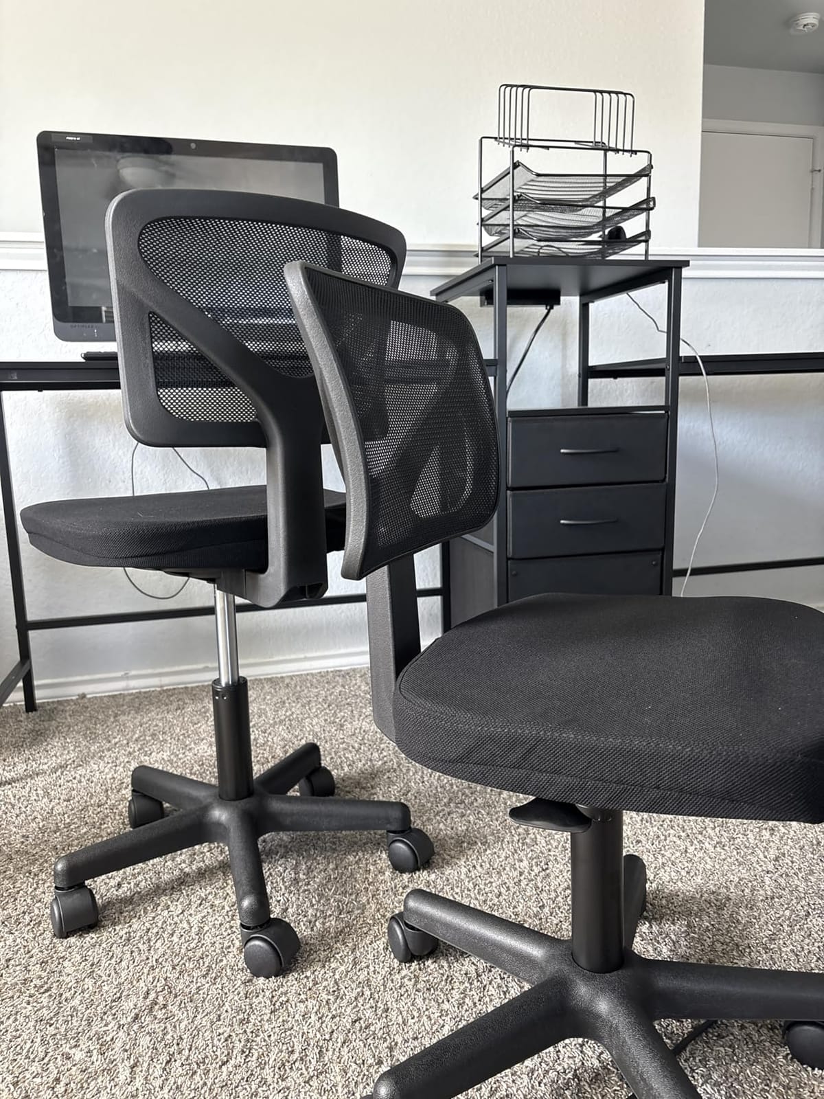 Sweetcrispy Small Armless Desk Chair, Mesh Rolling Office Chairs | Adjustable Ergonomic Lumbar Support, Low-Back, Swivel Wheels, Home Work, Bedroom, Study, Student, Adults, Classic Black customer photo 1
