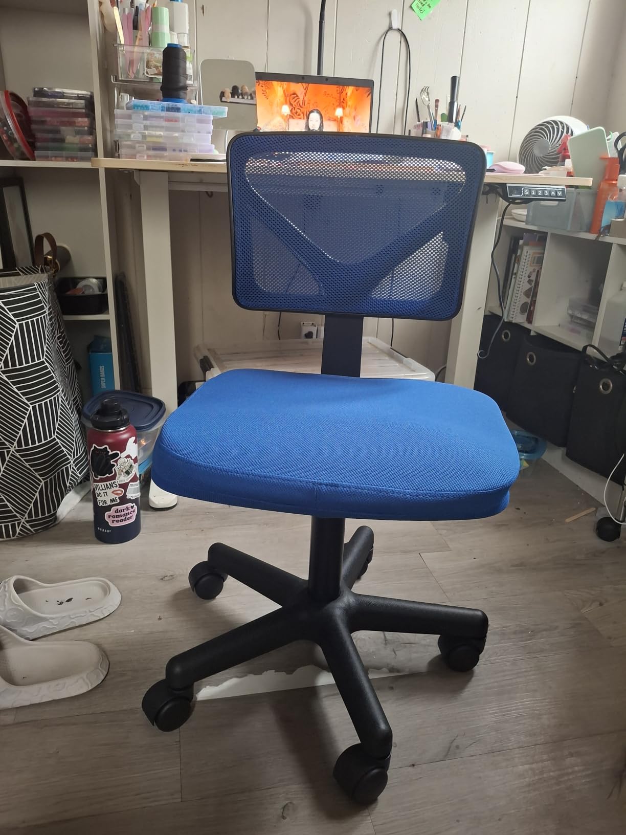 Sweetcrispy Small Armless Desk Chair, Mesh Rolling Office Chairs | Adjustable Ergonomic Lumbar Support, Low-Back, Swivel Wheels, Home Work, Bedroom, Study, Student, Adults, Classic Black customer photo 2