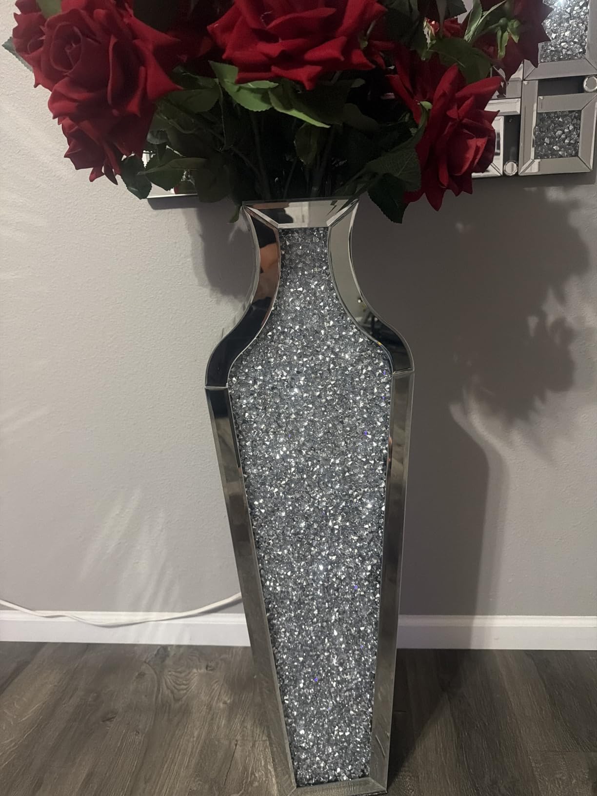 SHYFOY Green Crushed Diamond Floor Vase, Large Mirrored Tall Vases for Floor, Modern Glass Decorative Vases for Living Room Bedroom Home Corner Indoor Office, 26.8
