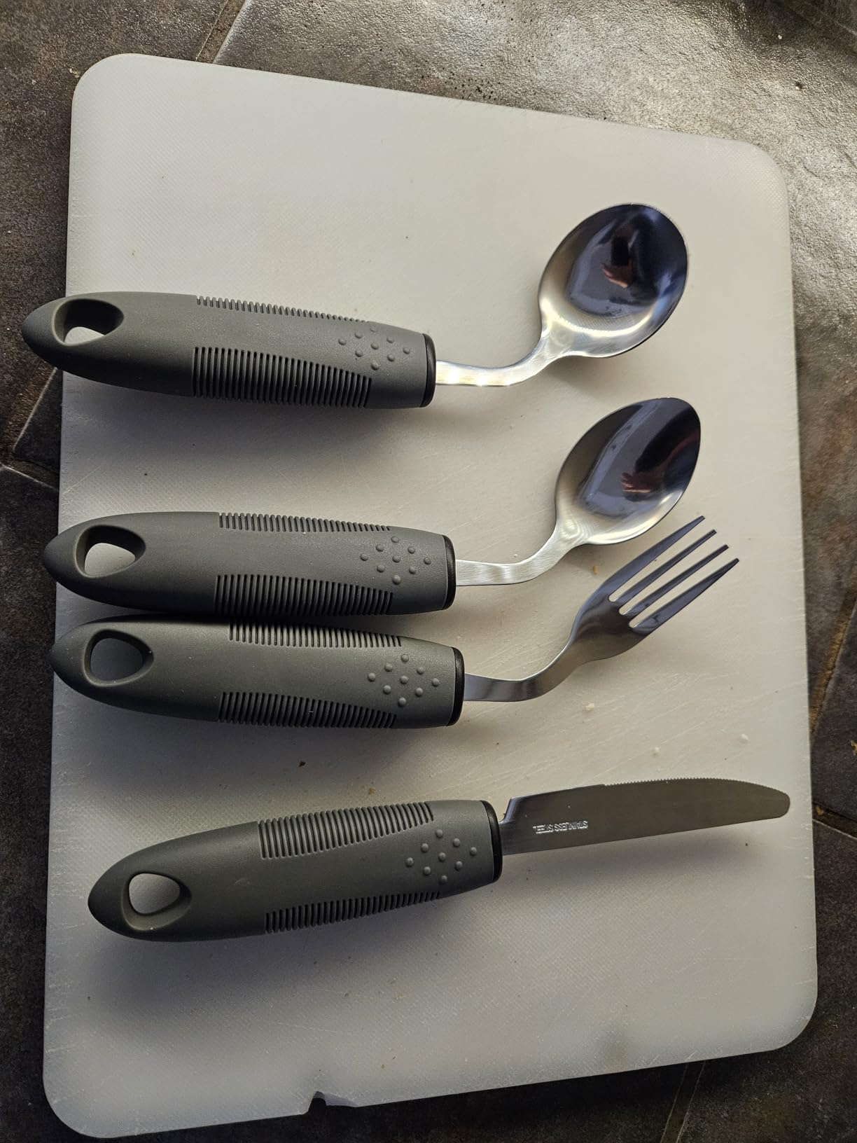 KintKita Adaptive Utensils for Elderly 4 Piece, 2.9 oz Weighted Silverware for Hand Tremors, 45 Degree Angled Parkinsons Utensils for Elderly, Arthritis, Weak Hand Grip, Right-Handed Use customer photo 2