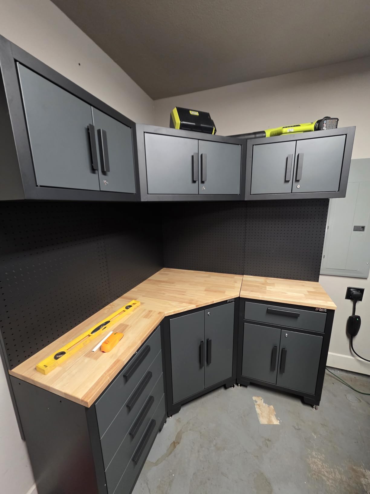 8-Pcs Garage Storage Cabinet System, Black and Grey | Corner Garage Workshop Set with Steel Cabinet, Cabinet Drawers, Workbench, Pegboard for Tool Organization customer photo 1