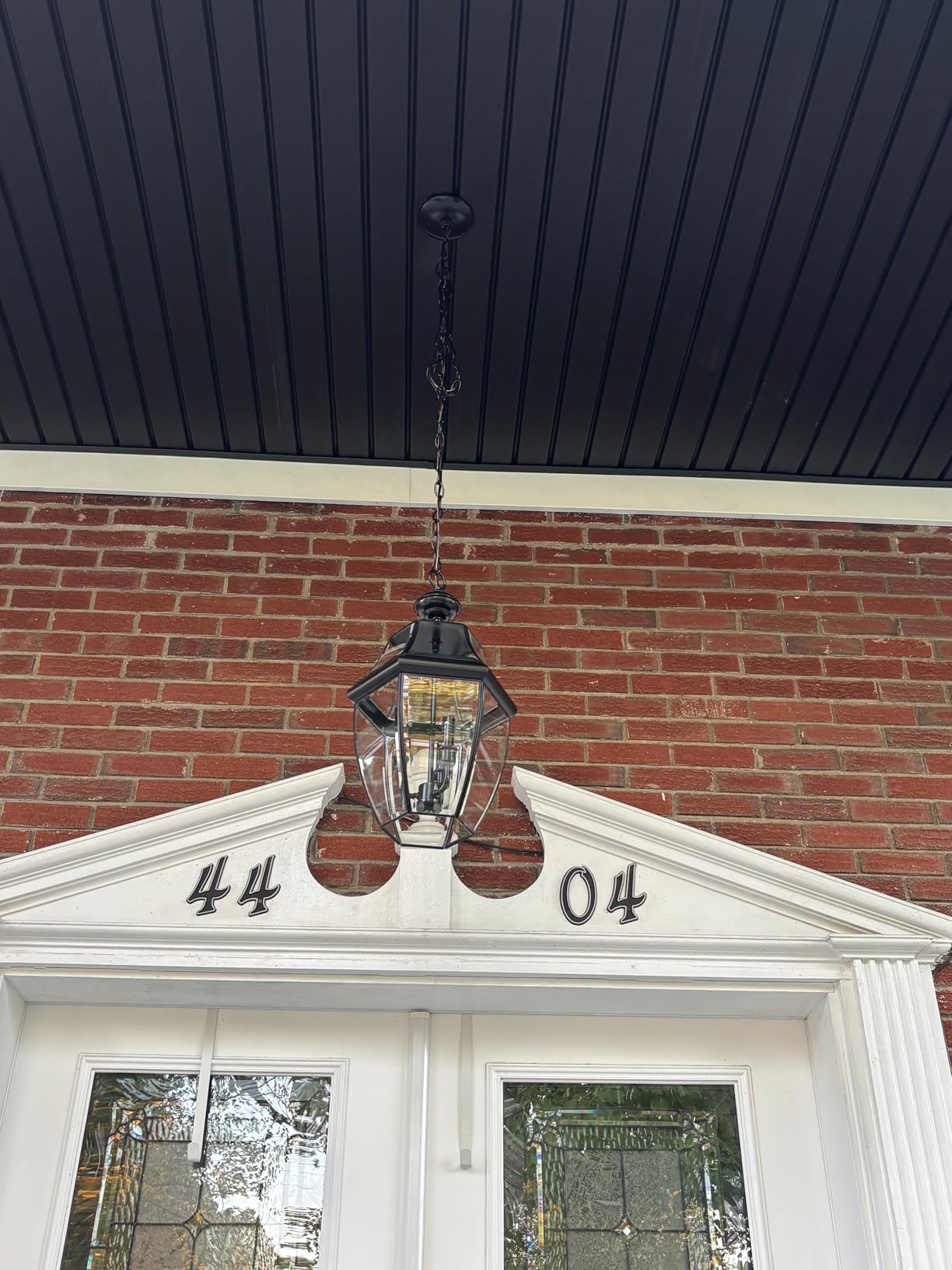 Large Outdoor Pendant Light Fixture 3-Light, 20in Modern Silver Outdoor Chandelier Hanging Porch Light, Metal Exterior Ceiling Mount Hanging Lantern with Clear Glass for Front Door, Entrance, Gazebo customer photo 2