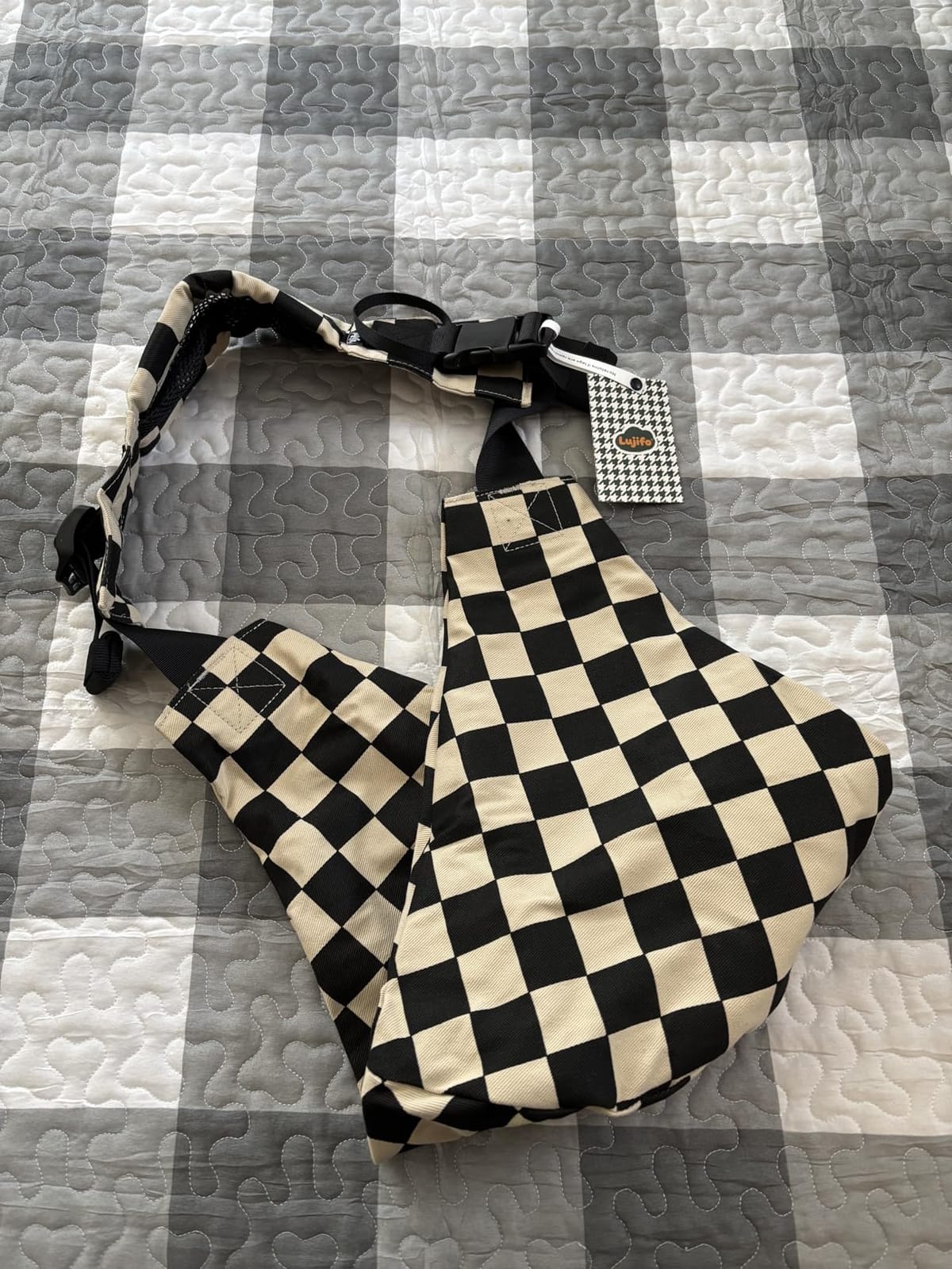 Baby Sling Carrier, Premium Cotton Blend Baby Carrier for Toddlers, Adjustable & Breathable Toddler Carrier with Ventilated Straps, Lightweight & Travel-Friendly Design (Ebony Check) customer photo 1