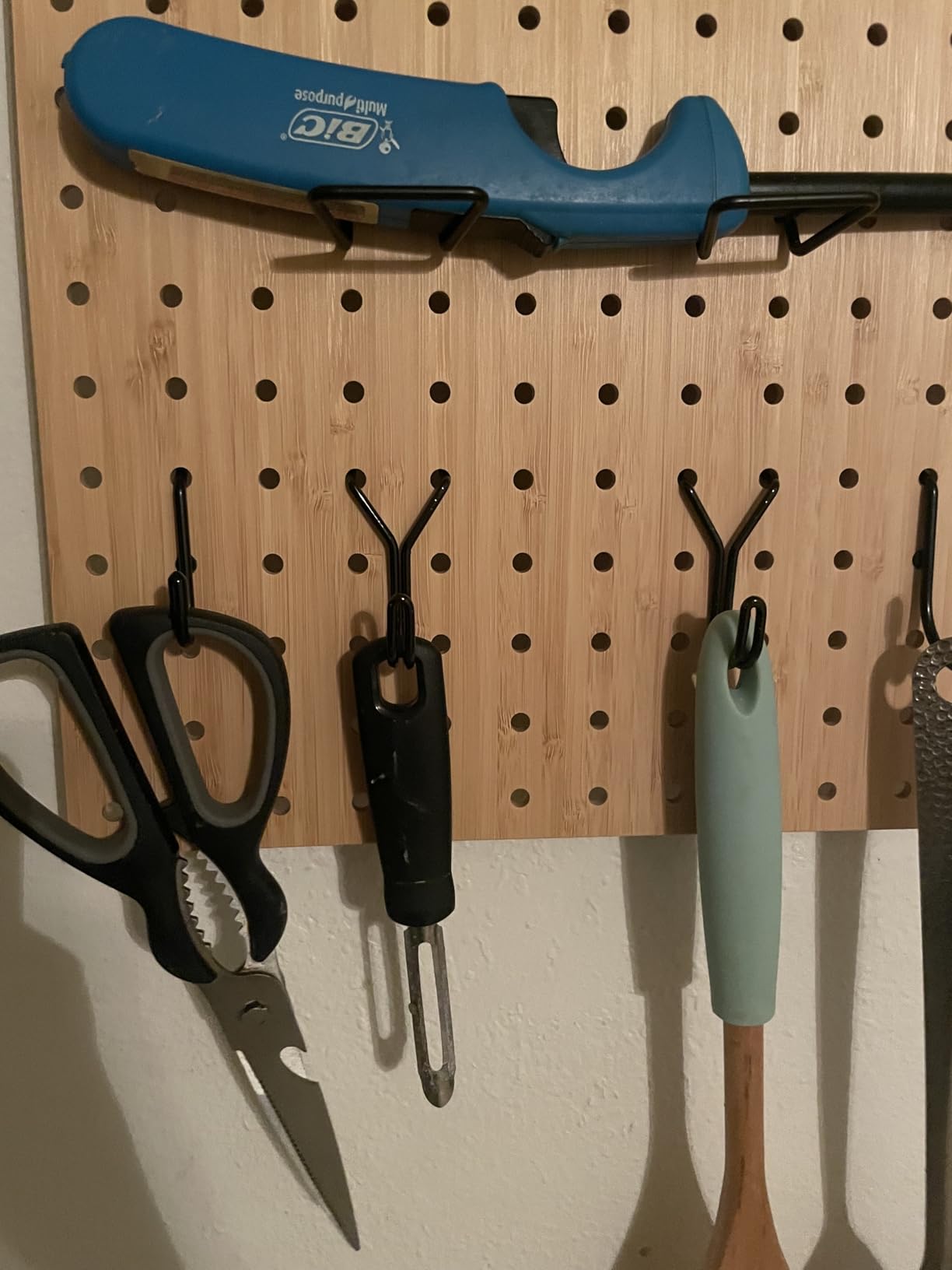 VOIMO Bamboo Peg board Wall Organizer, 4 Panels, 16 x 12 in, 35 Hooks | Wall-mounted storage for tools, craft supplies, office essentials, kitchen accessories, and small hardware for garage use customer photo 1