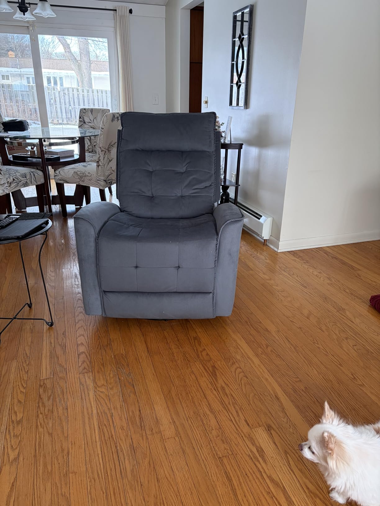 Swivel Rocker Recliner Chair, Rocking Chair, Small Swivel Recliner for Small Spaces, Living Room, RV(Dark Grey) customer photo 1