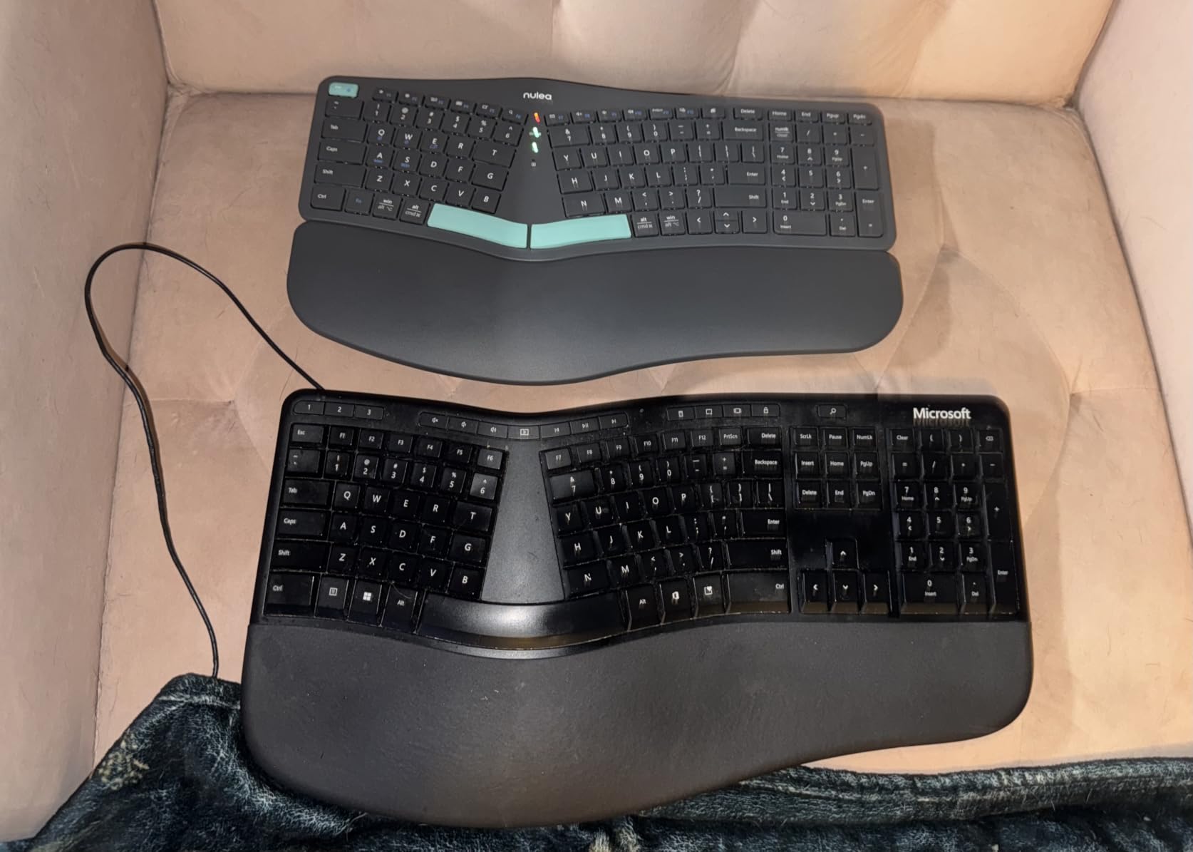 Nulea Ergonomic Split Keyboard Wireless Cushioned Wrist Rest Rechargeable | Bluetooth 2.4G Keyboard With 3 Device Switching, Adjustable Tilt Legs, Comfortable Design for Windows and Mac customer photo 2
