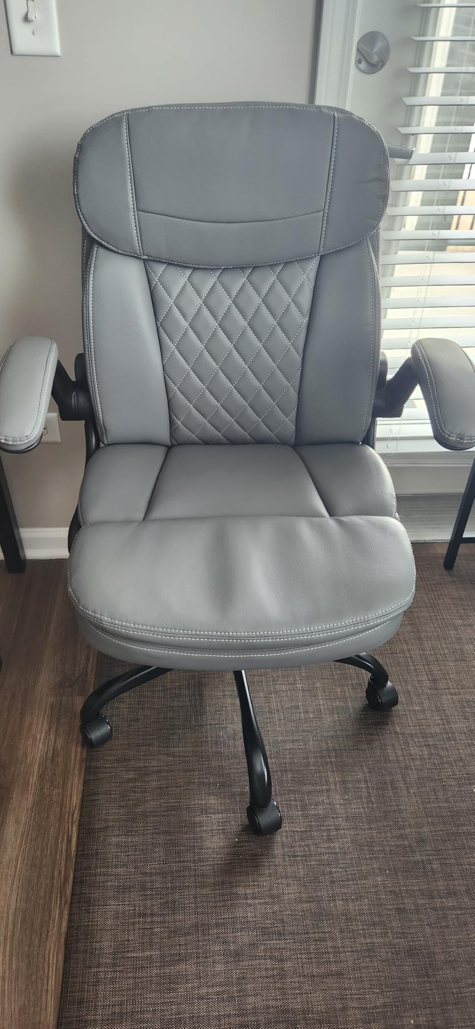 Leather Office Chair, Upgraded PU Computer Desk Chairs with Double-Layer Seat Cushion and Neckrest, 360° Swivel, Ergonomic Small Gaming Chair with Wheels and Adjustable Armrests for Short People, Grey customer photo 2
