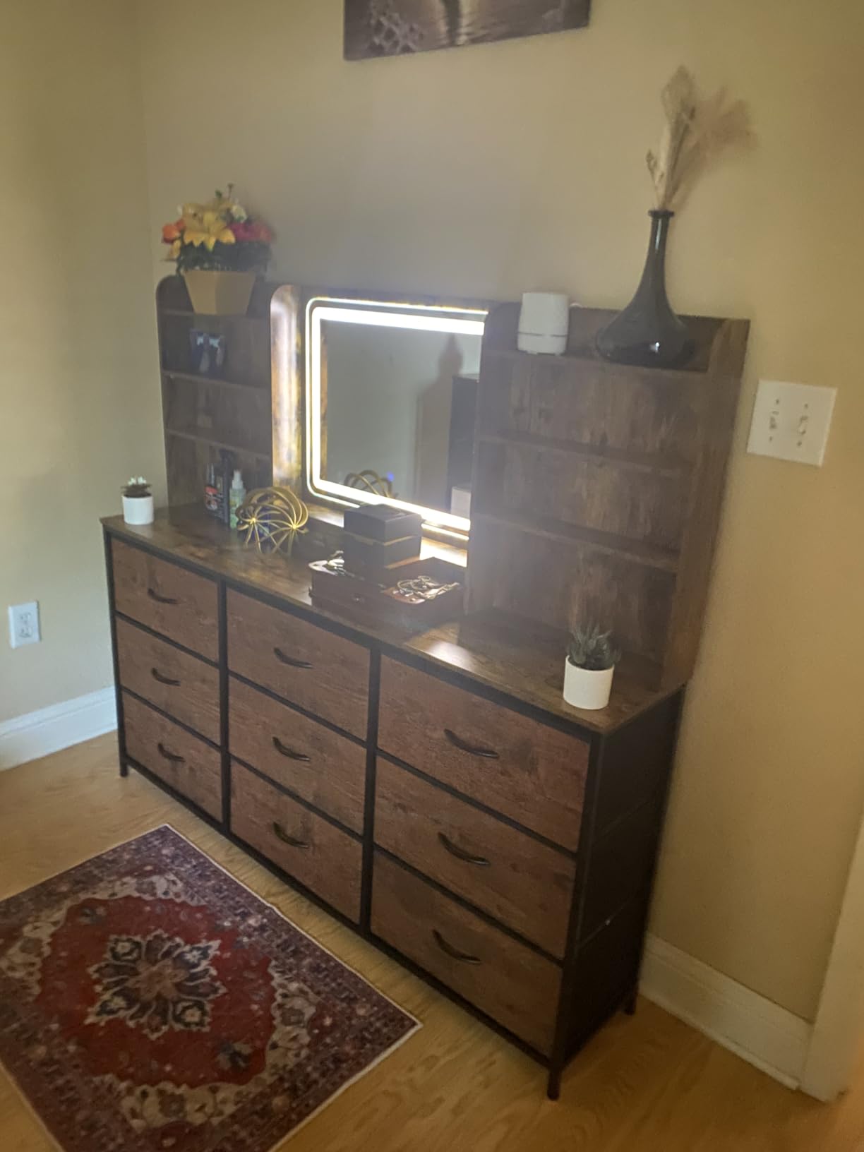 9 Drawers Dresser with LED Mirror for Bedroom, 59