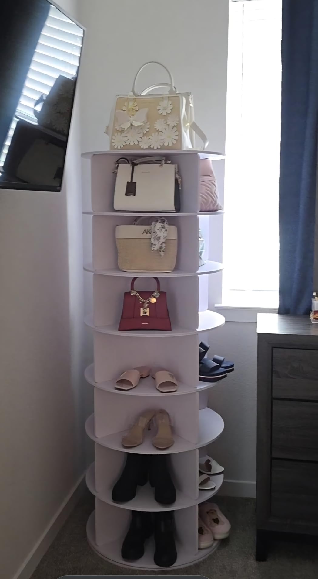 VASAGLE 7-Tier Rotating Shoe Rack Tower, Free Standing 360 Degree Spinning Shoe Organizer, Lazy Susan Bag Display Storage Rack, for Corners, Closets, Small Spaces, Black ULBS047BZ01 customer photo 2