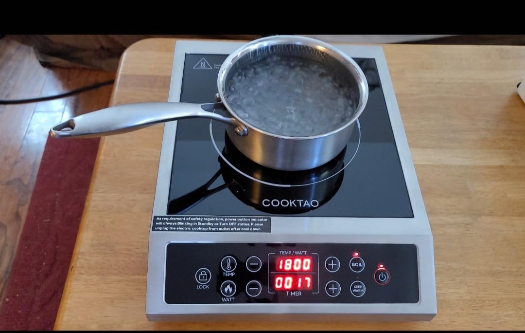 Stainless Steel Induction Cooktop, Professional Commercial Grade Single Burner Electric Cooktop, 1800W Hot Plate Portable Countertop Cooker with Temperature Control, Compatible with Magnetic Cookware customer photo 2