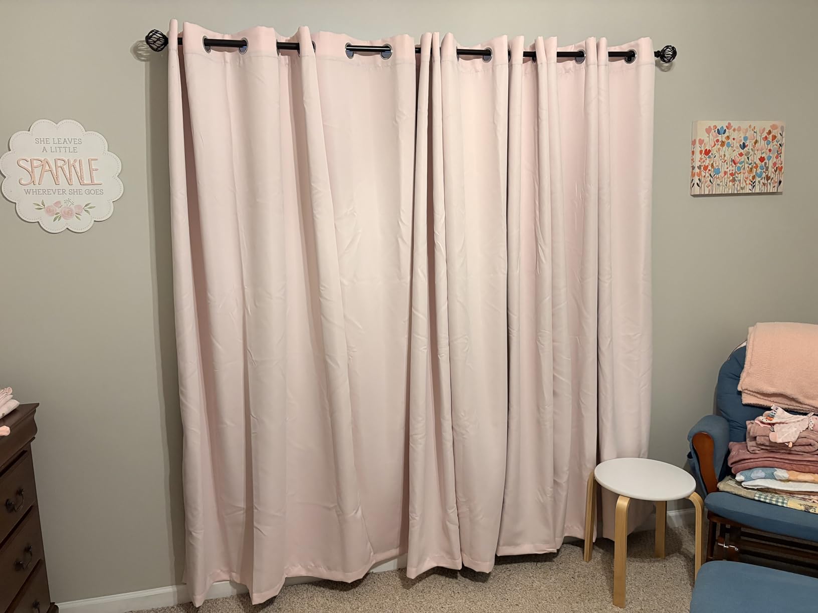 LEMOMO 100% Blackout Curtains 52 x 95 Inches Long Thermal Insulated Baby Pink Curtains with Black Liner Set of 2 Panels for Nursery Room customer photo 2