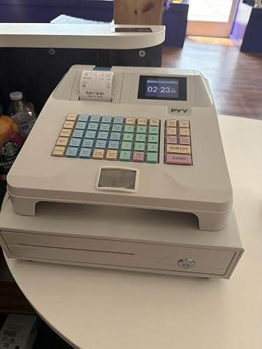 PYY Cash Register for Small Businesses with Scanner - Electronic Commercial Caja Registradora para Negocio with Lock Cash Drawer Box, 48 Keys, 8 Digital Dual Display, Retail Restaurant Supermarket customer photo 1