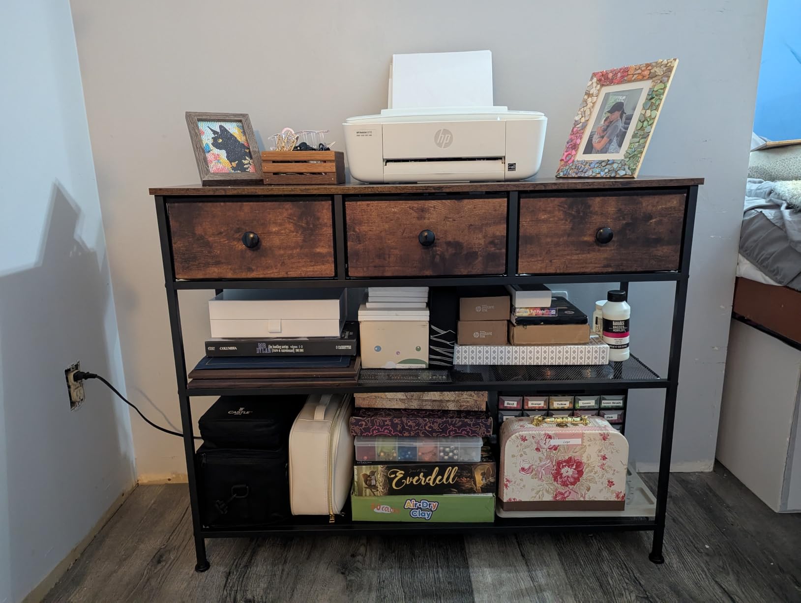 SONGMICS Console Table with 3 Fabric Drawers, Narrow Entryway Furniture | Narrow Console Table with Storage, 38.9 x 11.8 x 31 inch, Storage Shelves, Rustic Brown, BELLAH Collection ULGS098K101 customer photo 1