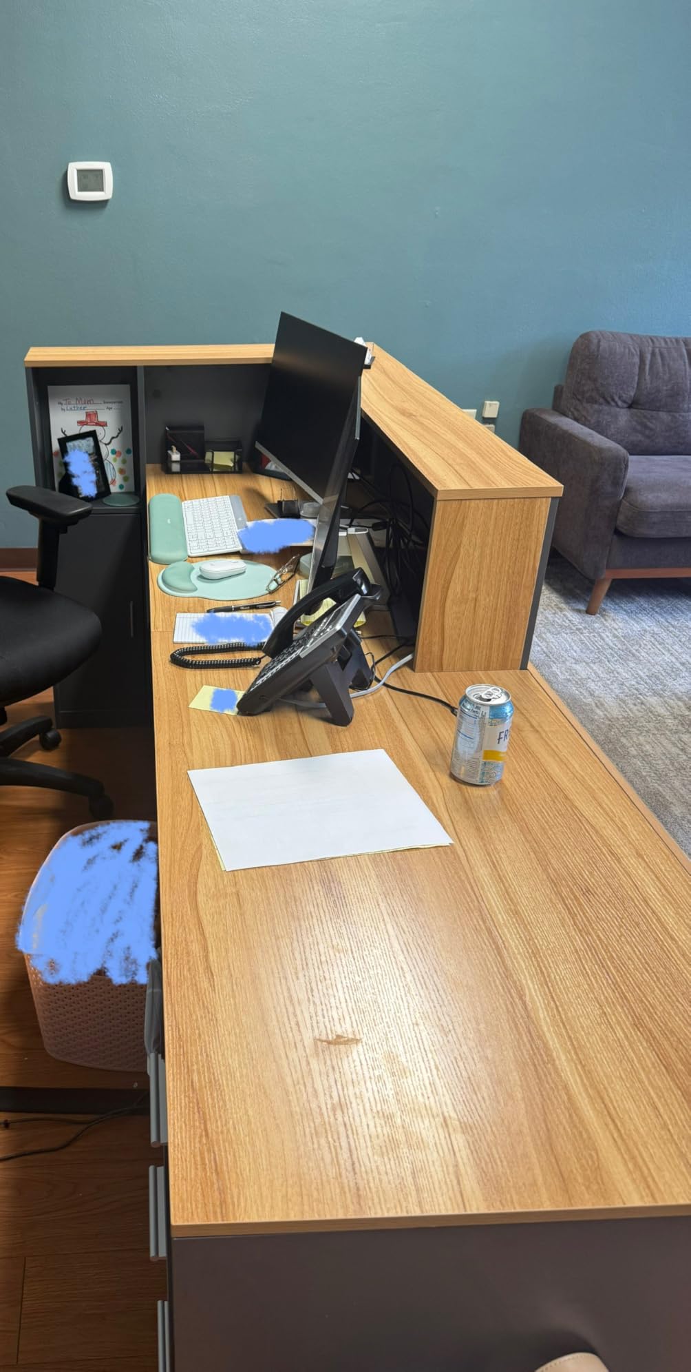 L-Shaped Reception Desk with Lockable Drawers, Adjustable File Cabinet & Keyboard Tray, Modern Front Counter for Office, Salon, or Lobby (Left-L Natural Wood/Slate Gray, 70.9''L x 23.6''W x 41.3''H) customer photo 2