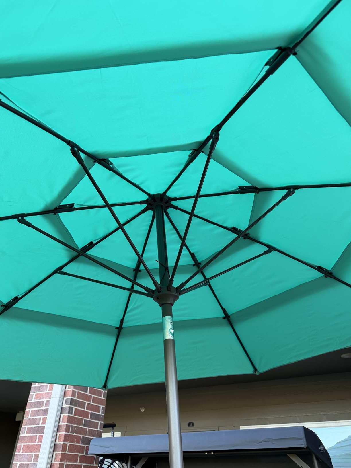 GREENVINES 3-Tier 9-FT-Patio-Umbrella, 8 Sturdy Fiberglass Ribs, Tan | Vented Canopy for Wind Protection | Push Button Tilt & Crank | Waterproof Market Umbrellas | for Pool Backyard Garden customer photo 2