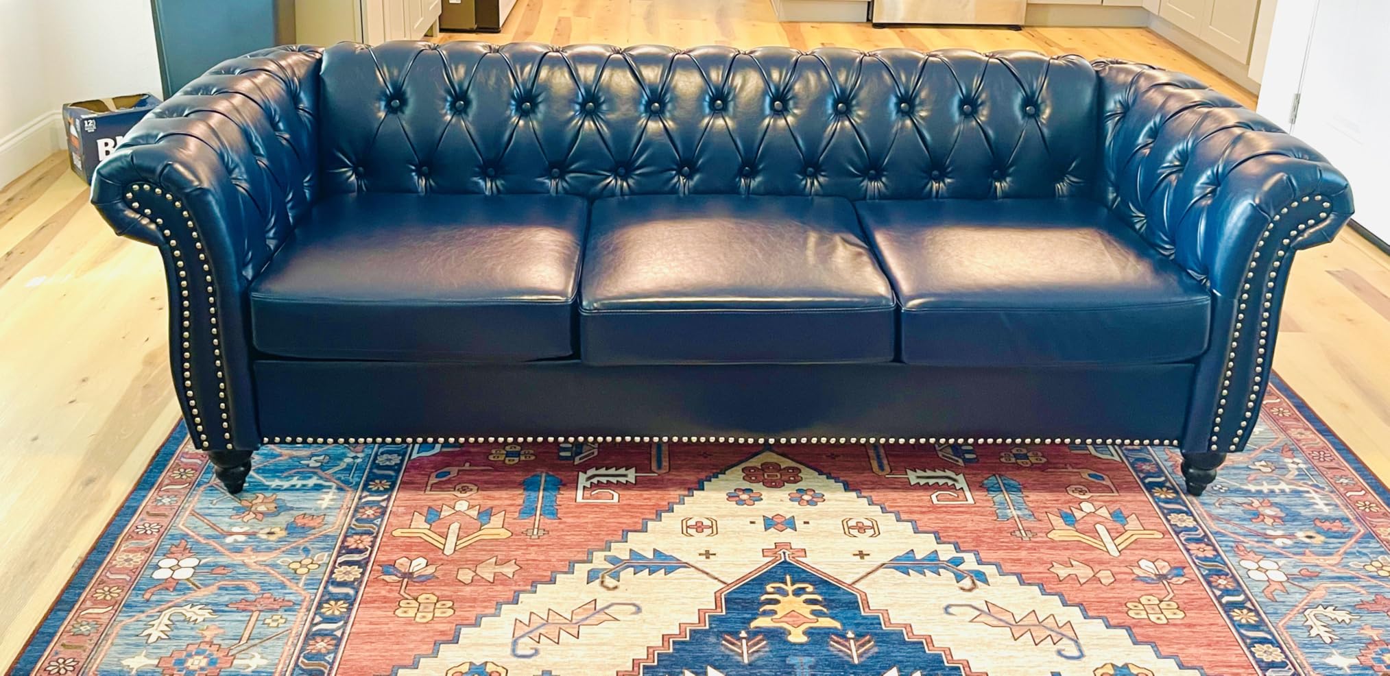 LEVNARY Chesterfield Sofa, 3 Seater Tufted Couch for Living Room, Classic Button Tufted Upholstered Sofa, Modern Mid-Century PU Leather Sofa (Green) customer photo 1