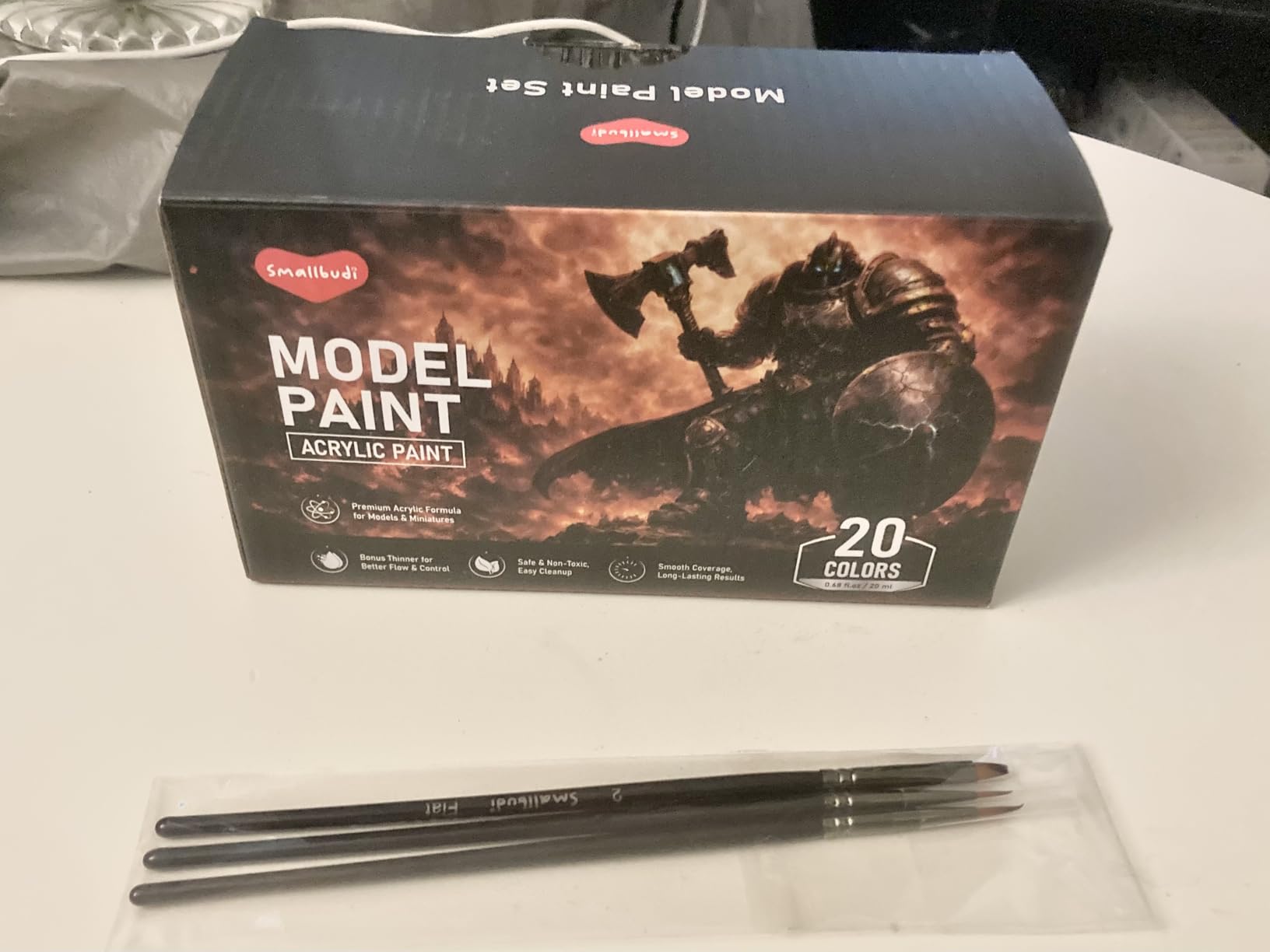 Smallbudi 20 Colors Model Paint Set 20ml/0.6Oz Miniature Acrylic Paint | With 3 Brushes & 1 Thinner for Brush Use & Airbrushing, Modeling Paint Set for Miniatures, Gaming Figures, 3D Prints, Crafts customer photo 2