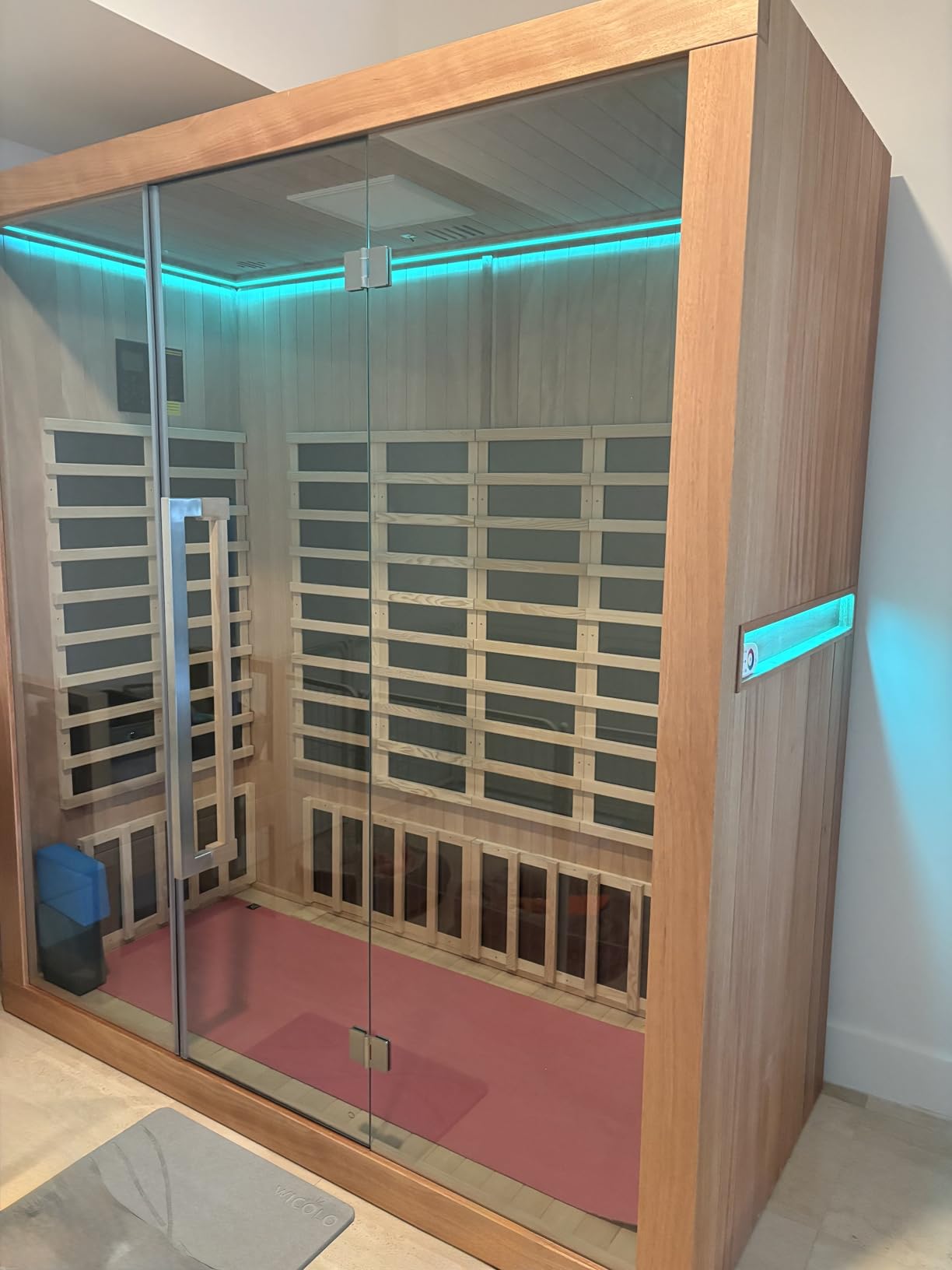 4 Person Outdoor Vertical Barrel Sauna, Cedar Wood Traditional Sauna | 6KW Harvia electric heater, 5-color LED lighting, 4 accessory sets included, professional backyard and garden spa customer photo 1