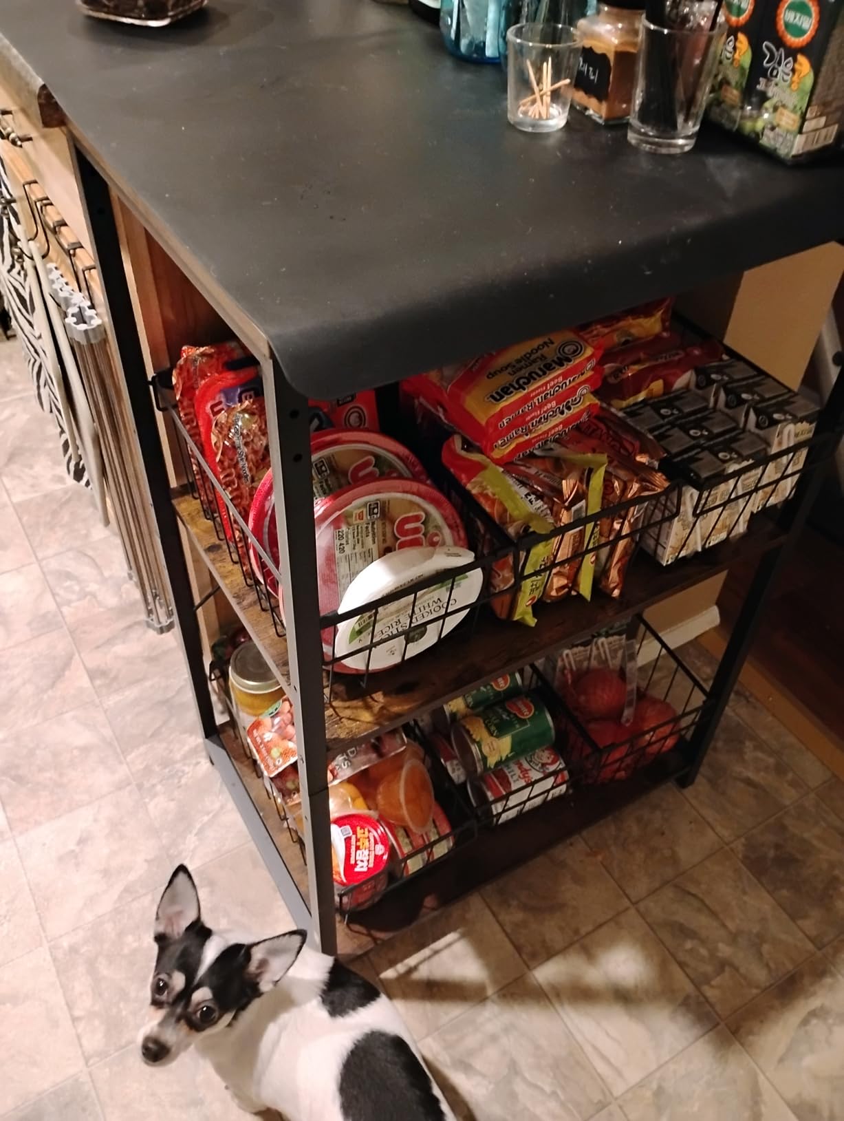 VASAGLE 4-Tier Kitchen Bakers Rack with Power Outlet, 17.7-Inch Wide | Microwave Stand, Coffee Bar, with 8 S Hooks, Adjustable Shelf, Golden Oak and Cloud White, BARNET Collection UKKS013YA01 customer photo 2
