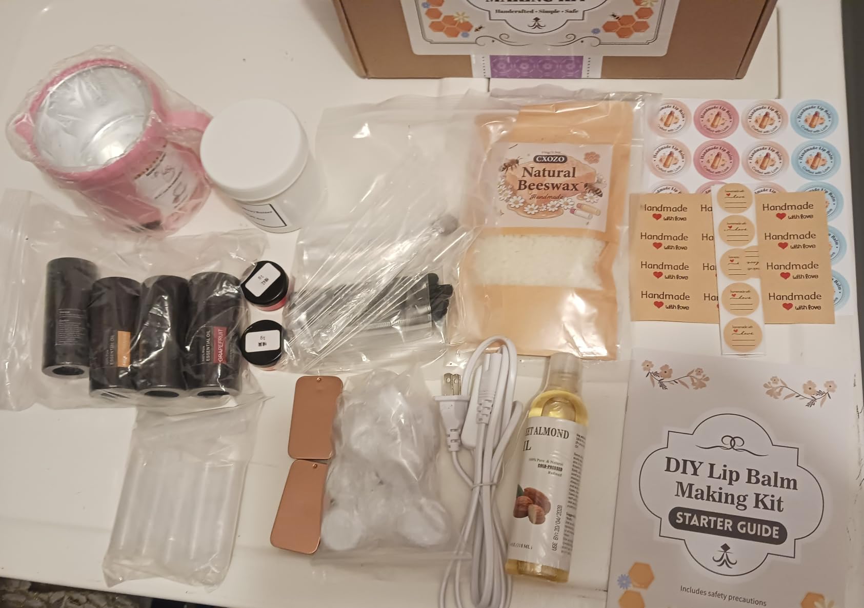DIY Lip Balm Making Kit with Melter - Make Your Own Natural Lip Balm Kit | Lip Balm Craft Kit for Adults, Glass Melting Pot, White Beeswax, Almond Oil, Shea Butter, Essential Oils, Tubes customer photo 2