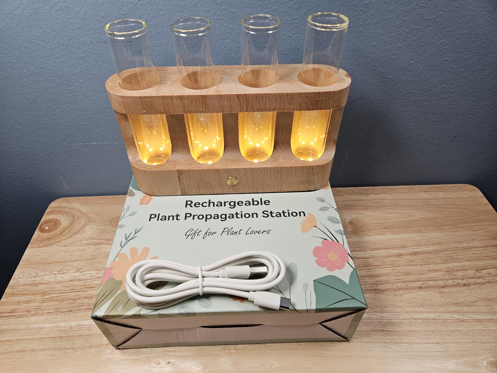 Lightalent Rechargeable Plant Propagation Station, LED Hydroponic Terrarium | Wooden Stand with 4 Glass Tubes and Adjustable LED Light for Indoor Plant Growing, Home Decor and Plant Lover Gifts customer photo 2
