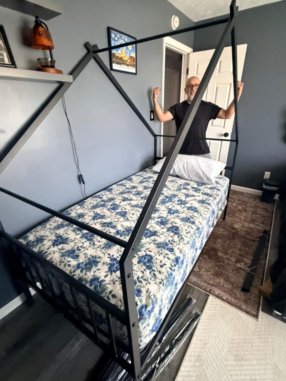 LIKIMIO Daybed with Trundle, House Twin Bed Frame for Bedroom, Black | House-Shaped Canopy, Pull-Out Trundle for Sleepovers customer photo 2