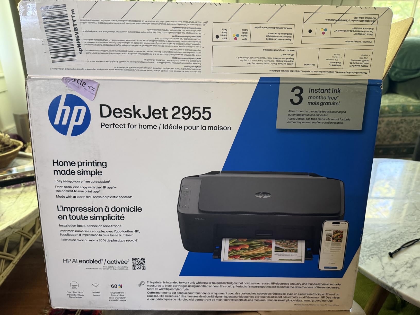 HP DeskJet 2955 Wireless All-in-One Color Inkjet Printer, Scanner, Copier, Best-for-Home, 3 Month Trial of Instant Ink Included, AI-Capable (A24HJA) customer photo 2