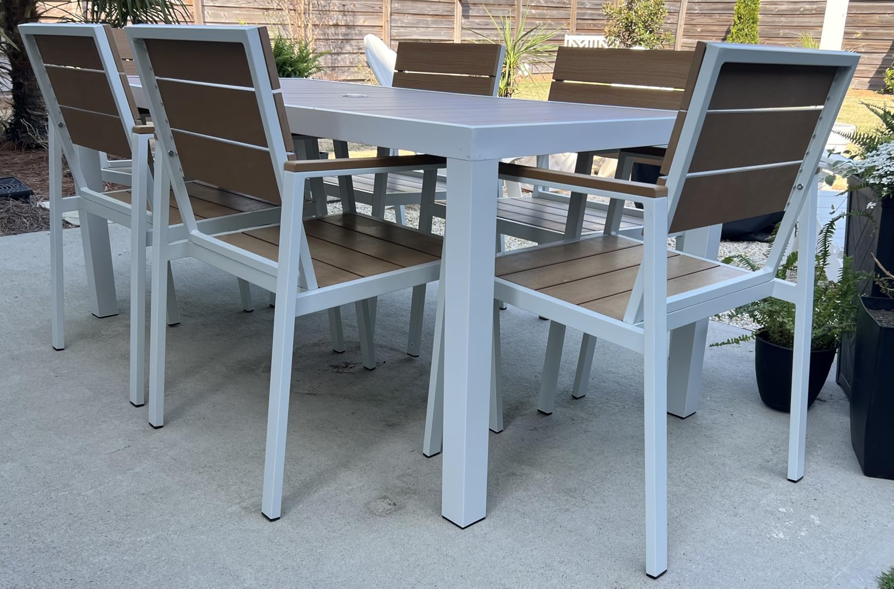 Vexwalx 7-Piece Outdoor Dining Set, Aluminum Dining Table Set for 6, Patio Table and Chairs Set with Umbrella Hole, All Weather HDPS Outdoor Table and Chairs for 6 (Gray-Teak) customer photo 2