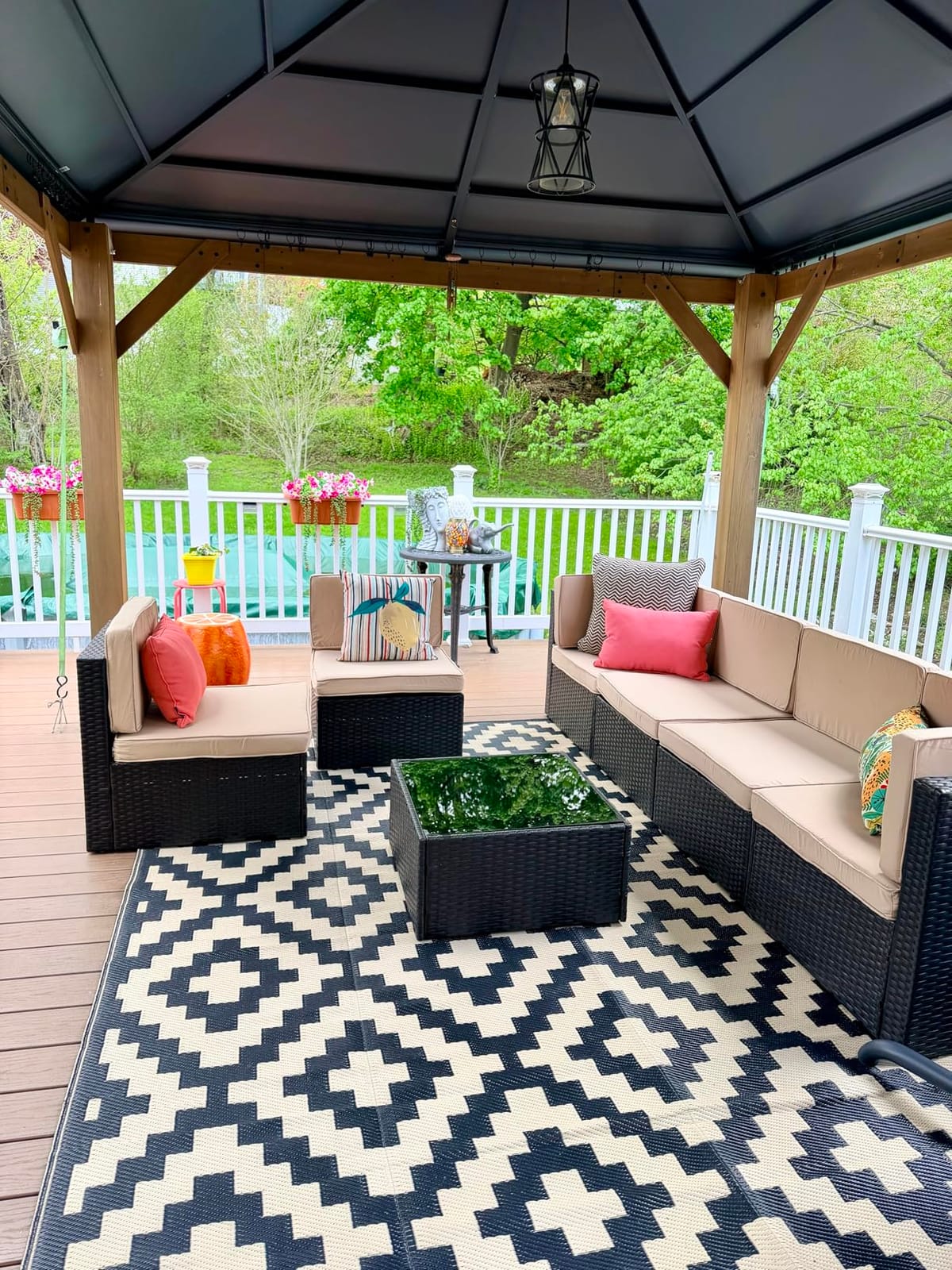 Shintenchi 7 Pieces Patio Furniture Sets Outdoor All-Weather Sectional Patio Sofa Set PE Rattan Manual Weaving Wicker Patio Conversation Set with Glass Table&Ottoman Cushion and Red Pillows, Beige customer photo 2
