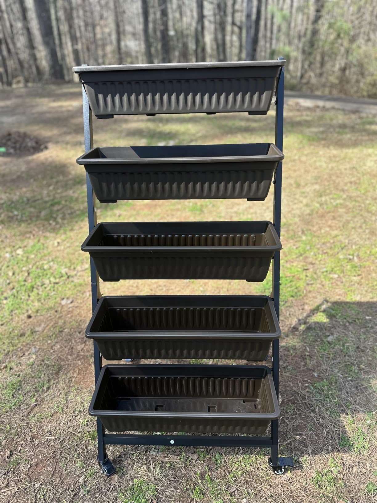 VECELO 5-Tier Vertical Garden Bed, Freestanding Elevated Raised Garden Planter with 5 Garden Planter Boxes, Lockable Caster Wheels, Drainage System, for Plants, Vegetables, Flowers, Herbs customer photo 2