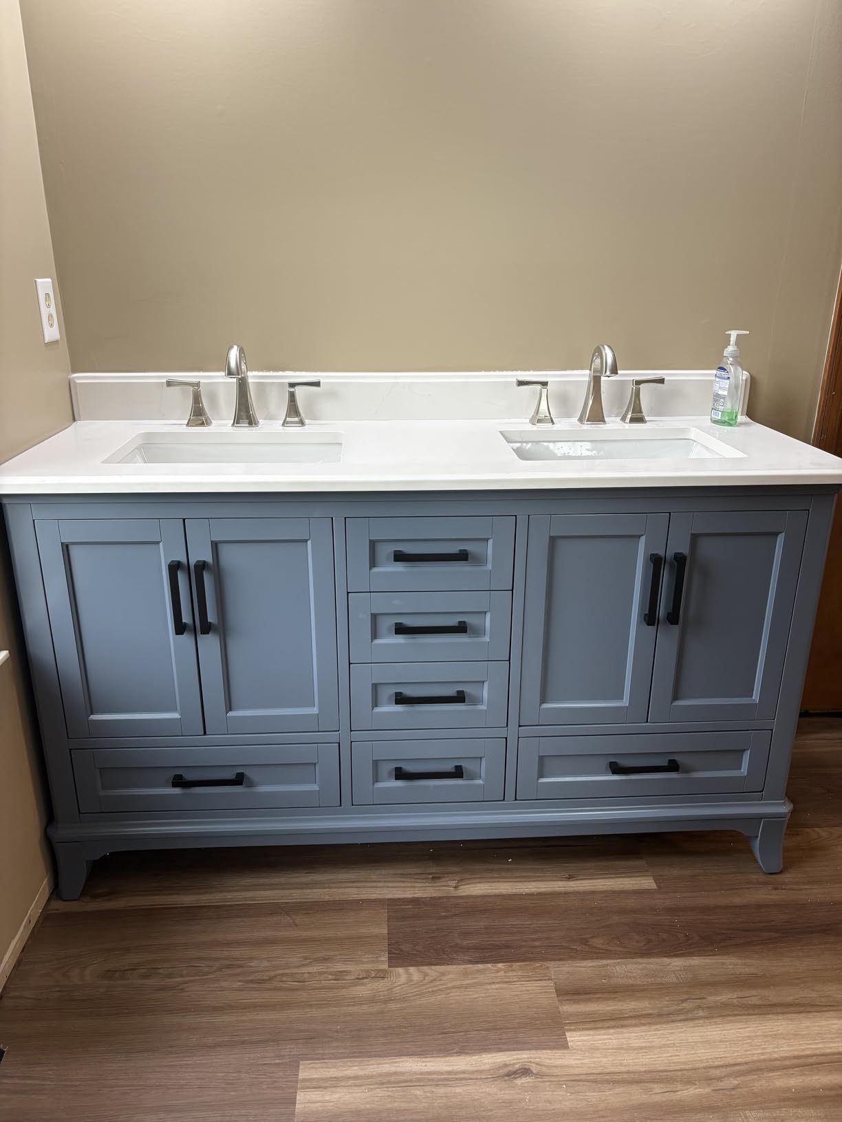 48 Inch Bathroom Vanity with Sink, Freestanding Single Sink Bathroom Vanities with Soft Close Doors & Drawers, Carrara Stone Top & Backsplash, No Assembly Required, Black customer photo 1
