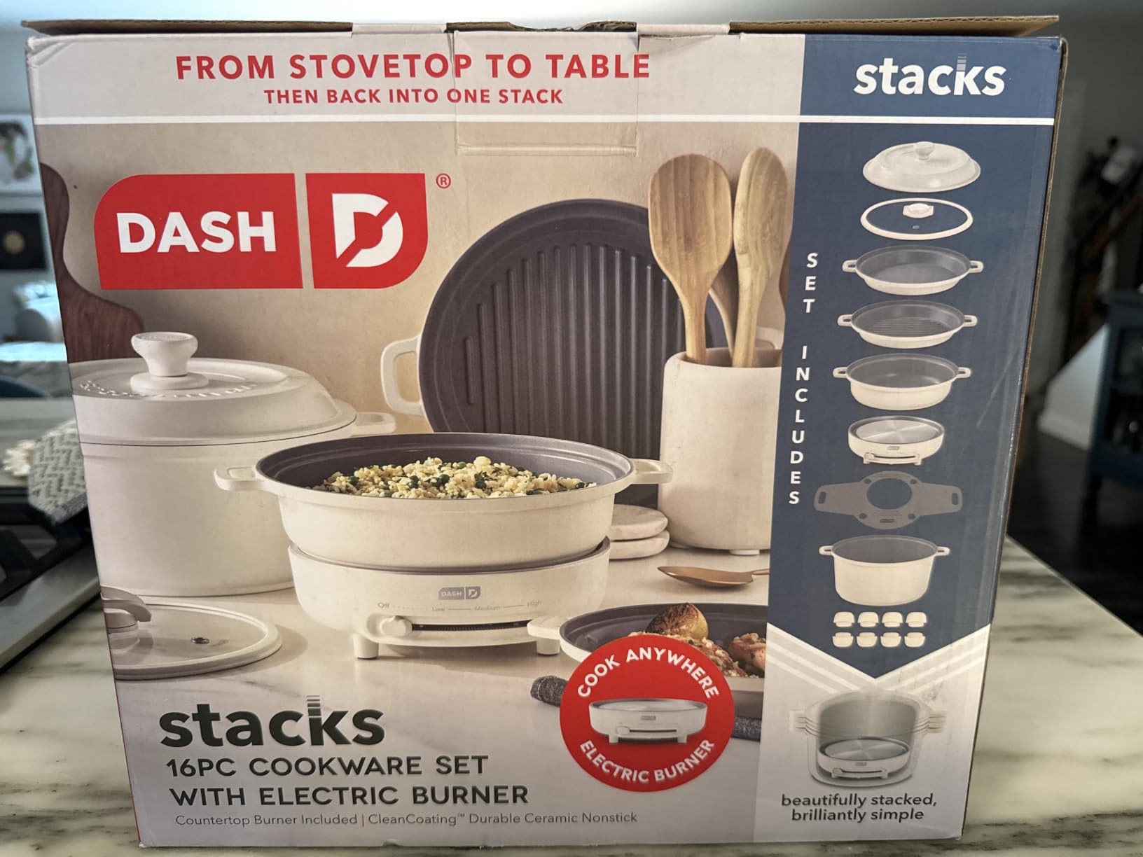 Dash Stacks 16-Piece Ceramic Nonstick Cookware Set with Electric Burner, Pots and Pans Set, Stackable Nesting Kitchen Pots and Pans, Small Kitchen, Oven Safe, Cream customer photo 1