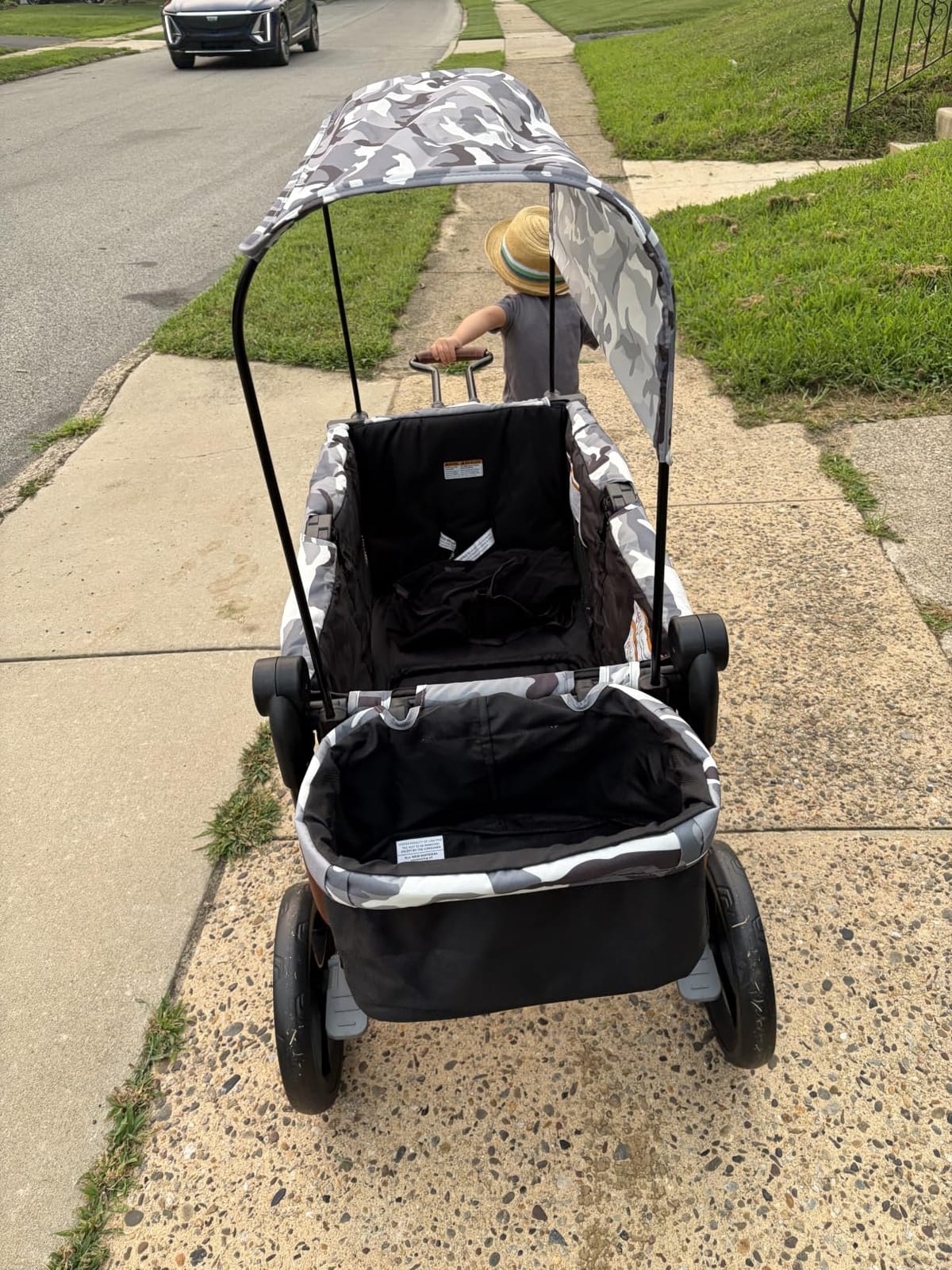 ELEMARA All-Terrain Stroller Wagon for 2 Kids, Foldable Kids Wagon Stroller Includes Removable Canopy, Mosquito Net, Adjustable Push & Pull Handle, Snack Tray & Cup Holders, Storage Basket, Grey+Black customer photo 1