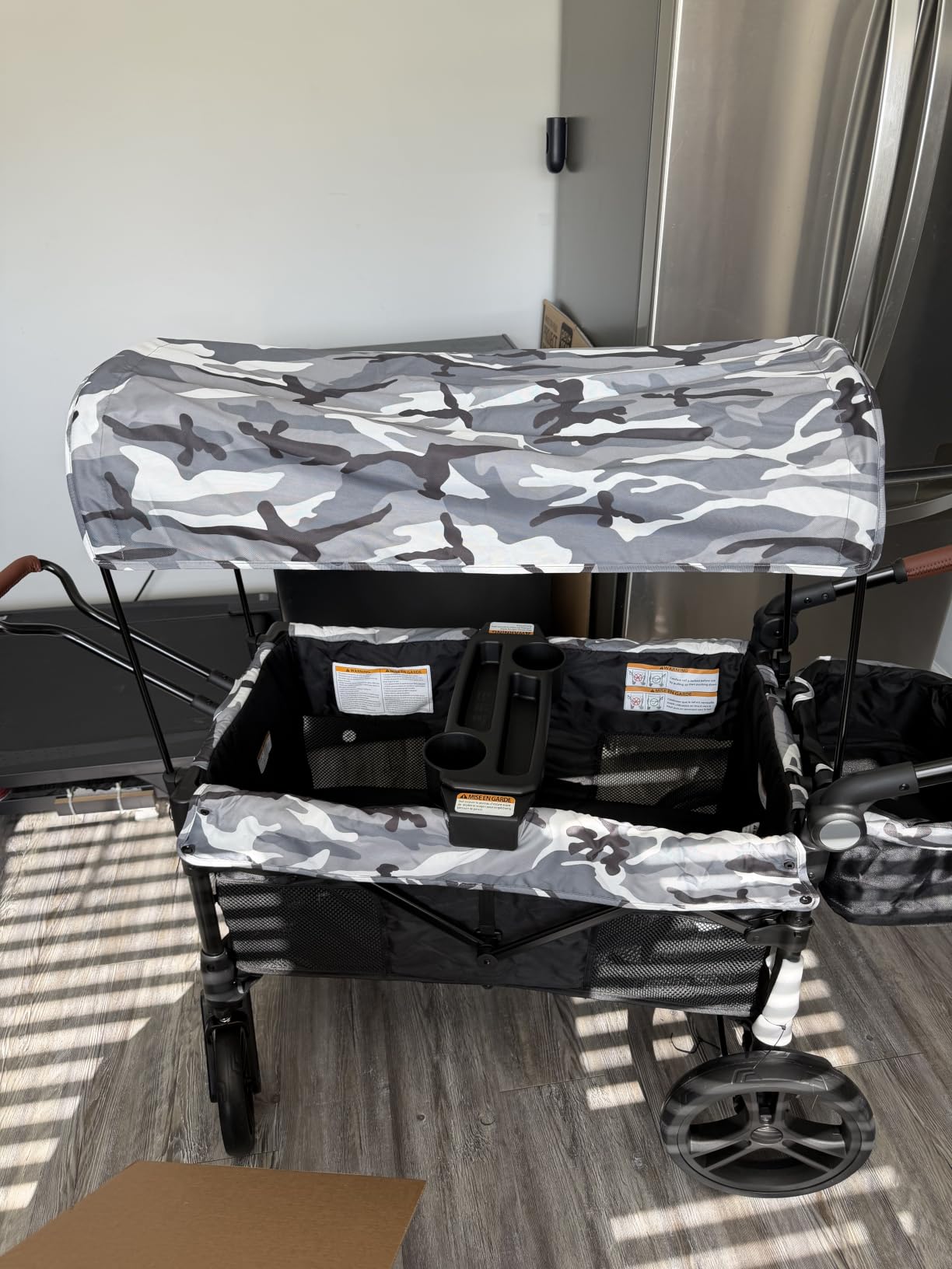 ELEMARA All-Terrain Stroller Wagon for 2 Kids, Foldable Kids Wagon Stroller Includes Removable Canopy, Mosquito Net, Adjustable Push & Pull Handle, Snack Tray & Cup Holders, Storage Basket, Grey+Black customer photo 2