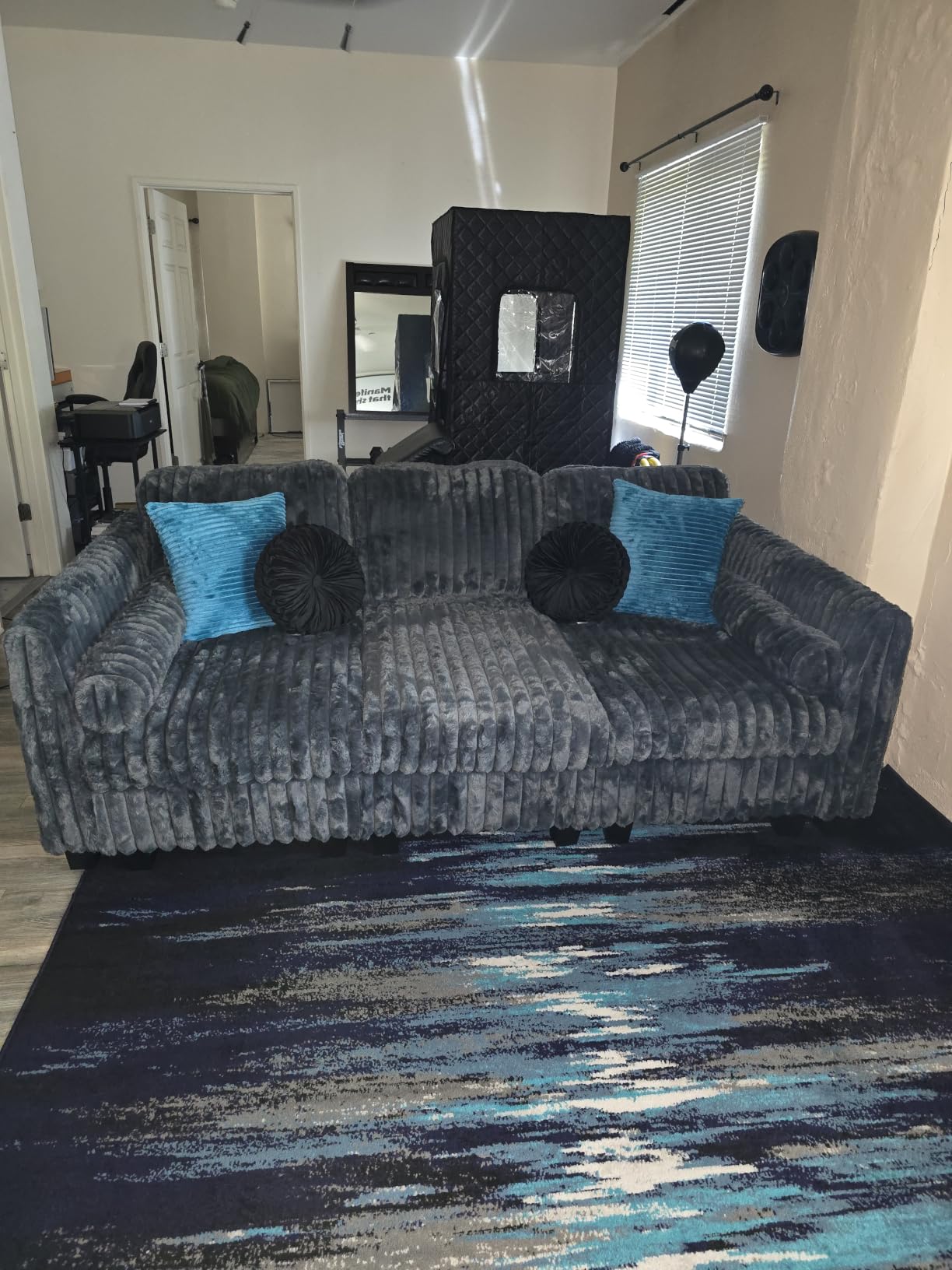 Belffin Plush Corduory Sectional Sleeper Sofa with Wide Deep Seat Modular Sectional Cloud Couches for Living Room. Grey Couch customer photo 1