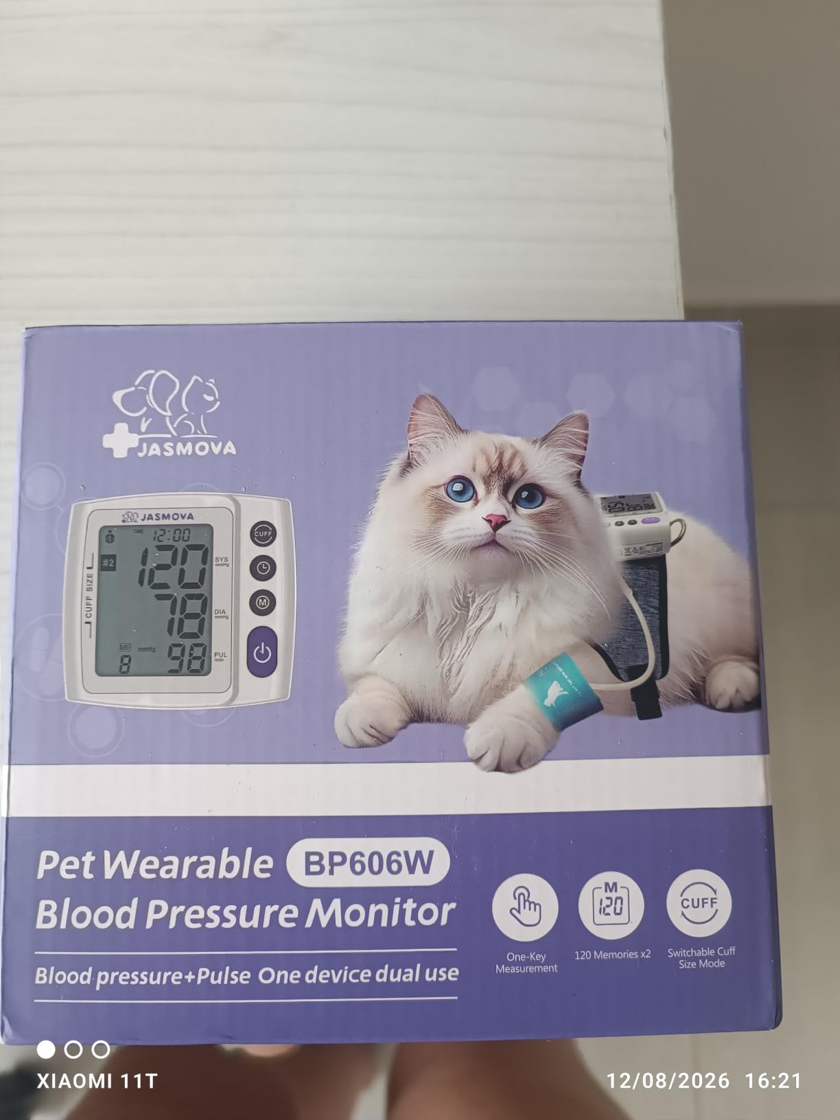 Wearable Pet Blood Pressure Monitor for Dogs & Cats, Oscillometric Home Monitoring Device with Adjustable Chest Strap, Multi-Size Cuffs, 240 Sets Memory for 2 Users, Large LCD Display customer photo 1