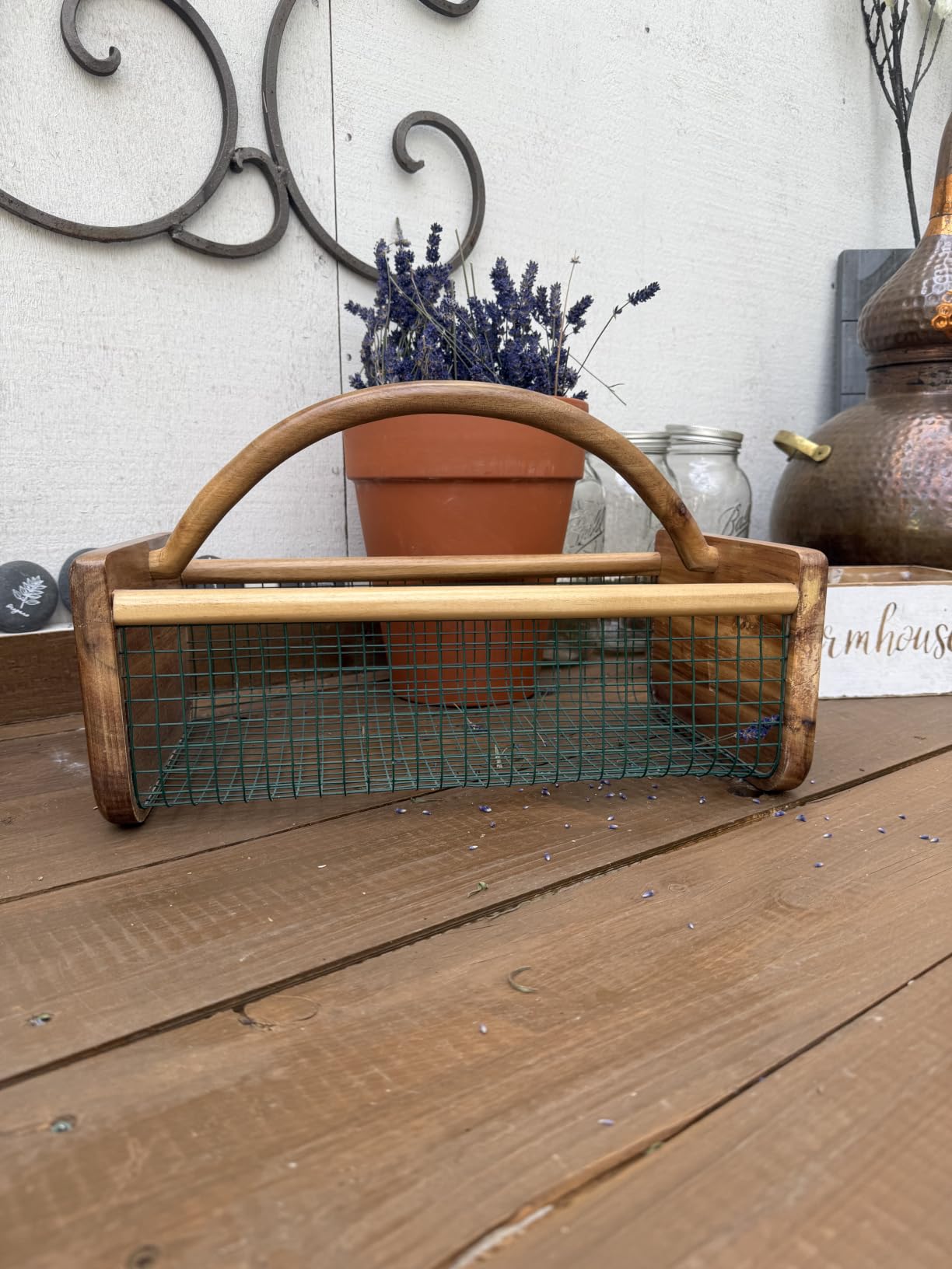 HOMESTEAD Garden Hod Harvest Basket, Durable Acacia Wood Frame with Rotating Handle, Farmhouse Basket for Home Improvement, Gardening, Farm, Kitchen, Indoor Outdoor Use, Brown customer photo 1