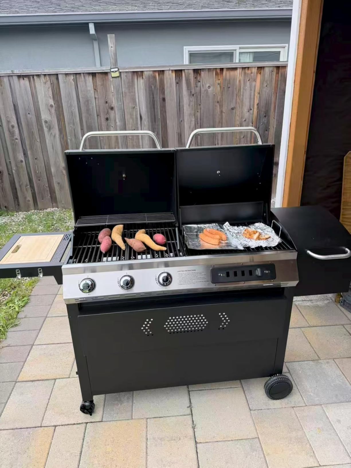 3-Burner Gas and Charcoal Grill Combo with Offset Smoker | Dual Fuel BBQ Grill, 840 SQIN Cooking Area, Heavy Duty Propane Barbecue for Outdoor Patio Cooking, Backyard Events, Black customer photo 1
