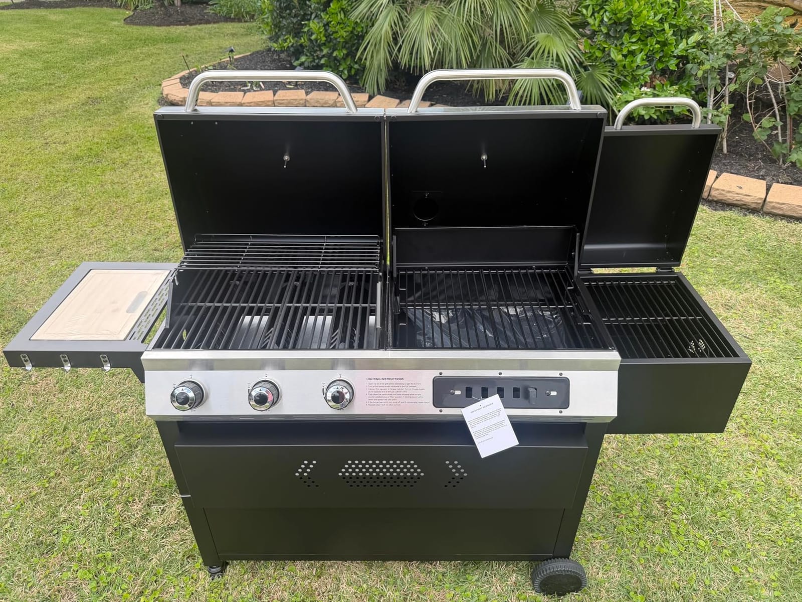 3-Burner Gas and Charcoal Grill Combo with Offset Smoker | Dual Fuel BBQ Grill, 840 SQIN Cooking Area, Heavy Duty Propane Barbecue for Outdoor Patio Cooking, Backyard Events, Black customer photo 2