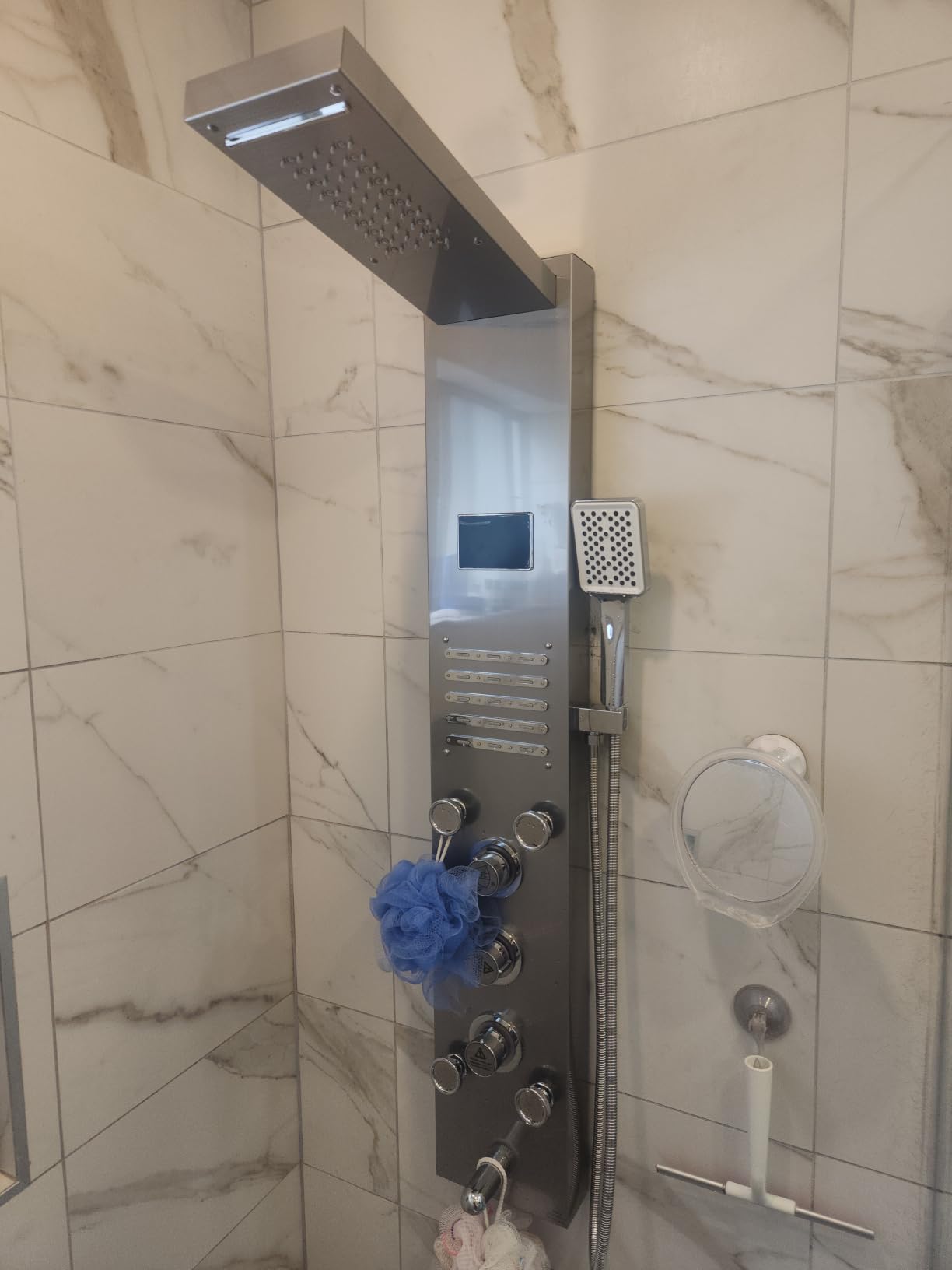 ELLO&ALLO LED Stainless Steel Bathroom Shower Panel Tower System, Rainfall Waterfall Shower Head Rain Massage System with Body Jets, Brushed Nickel customer photo 1
