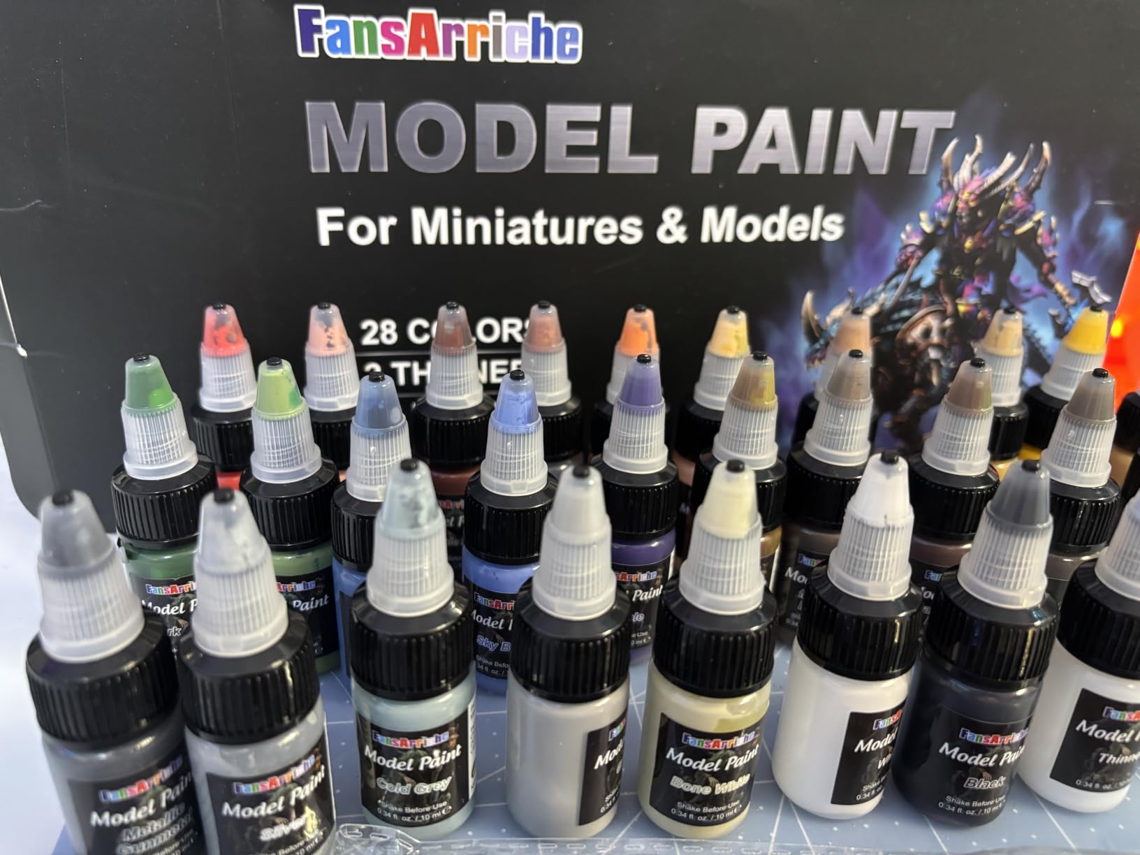 FansArriche Model Paint, 28 Colors with 2 Thinners, 8 Brushes & 2 Drybrush | Airbrush Compatible Miniature Paint Set, Acrylic Model Paint and Brush Set for Miniatures, Gaming Figures, 3D Prints & Crafts customer photo 1