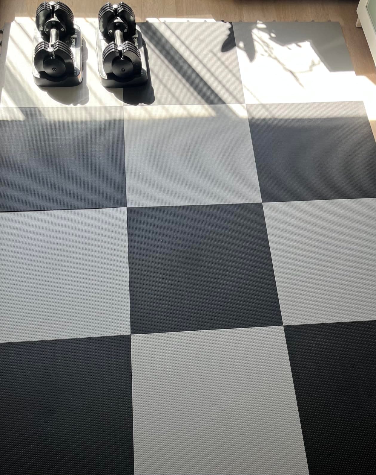 Baselayer Performance Series Interlocking Floor Tiles - Durable 1/2 in TPE (Rubber Like, NOT Foam, no Odor) - Gym Flooring for Weights & Heavy Equipment - Black, 30 SqFt (12 Pack) - Made in USA customer photo 1