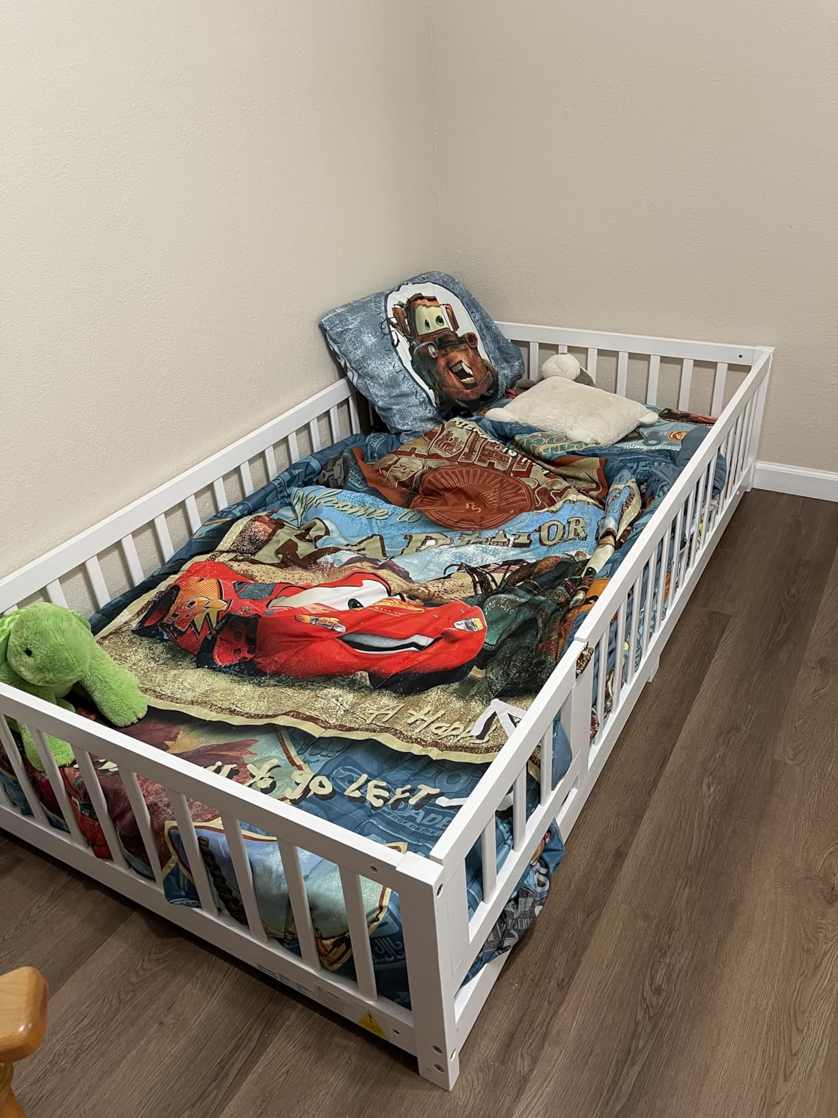 Bellemave Twin Floor Bed with Rails and Slats, Twin Size Montessori Floor Bed with Bookshelf and Fence, Easy Assemble Montessori Beds Frame for Girls, Boys, Natural customer photo 2